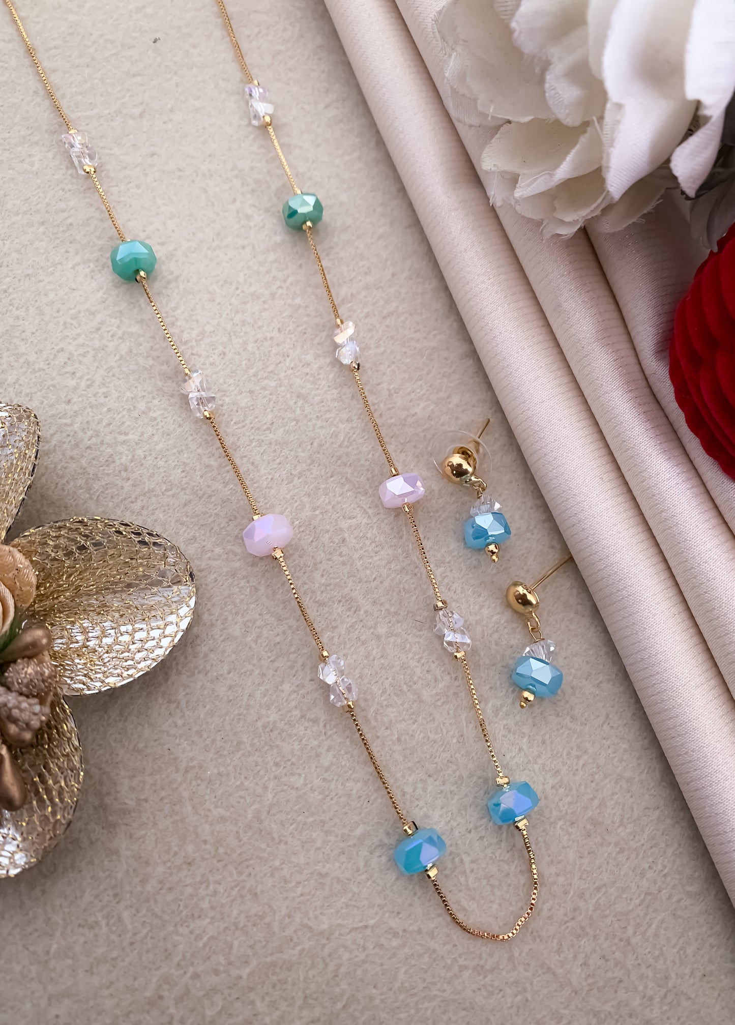 Fancy High Gold Crystal Western Mala Set - Western Mala Set - Belleza Jewels