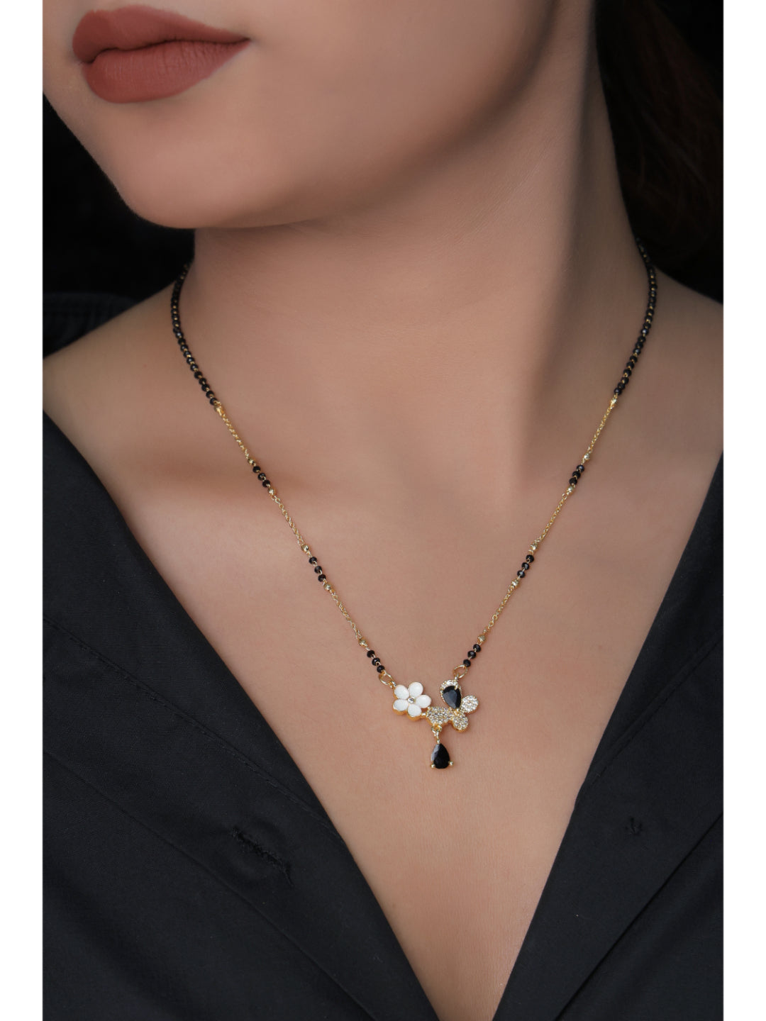 Buy 1 Get 1 Free - American Diamond Buttarfly Shape Gold Plated Fancy chain Mangalsutra