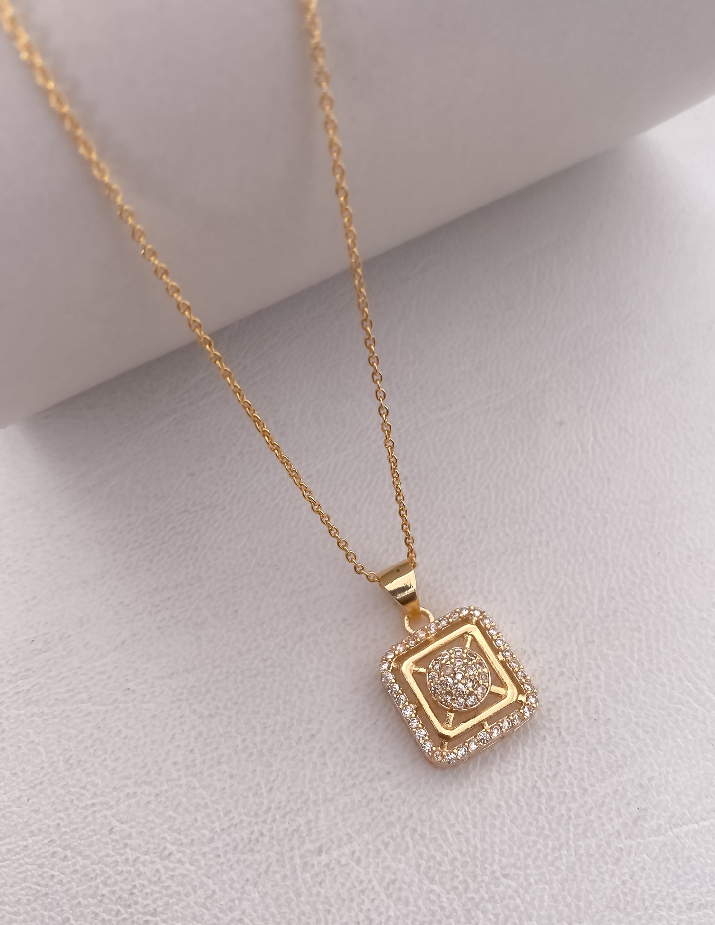 American Diamond Square Shape Rose Gold Silver and Gold Plated Delicate Necklace - Chain Pendal - Belleza Jewels