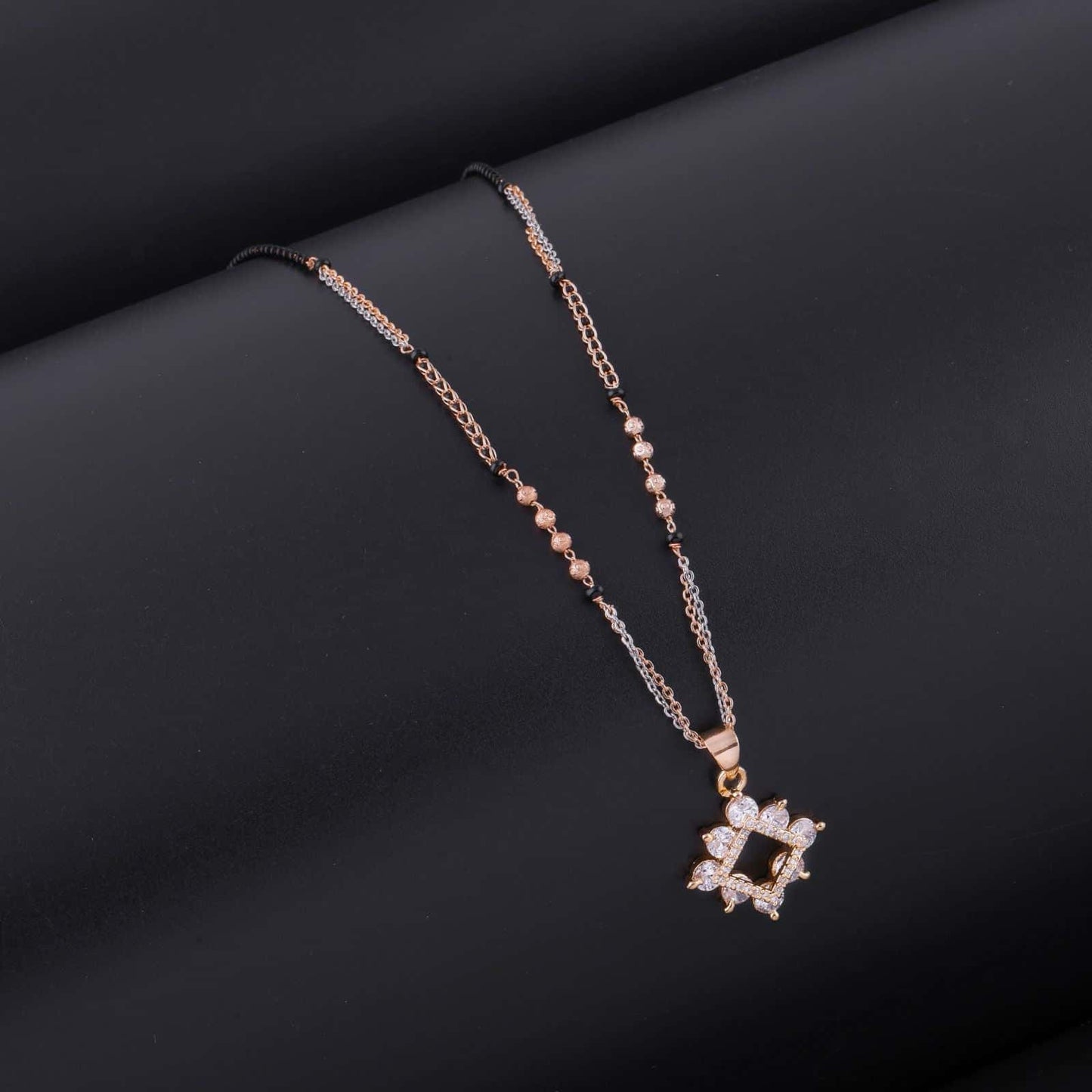 American Diamond Rose Gold Delicate mangalsutra lengh 18 inch - Mangalsutra without Earring - Belleza Jewels