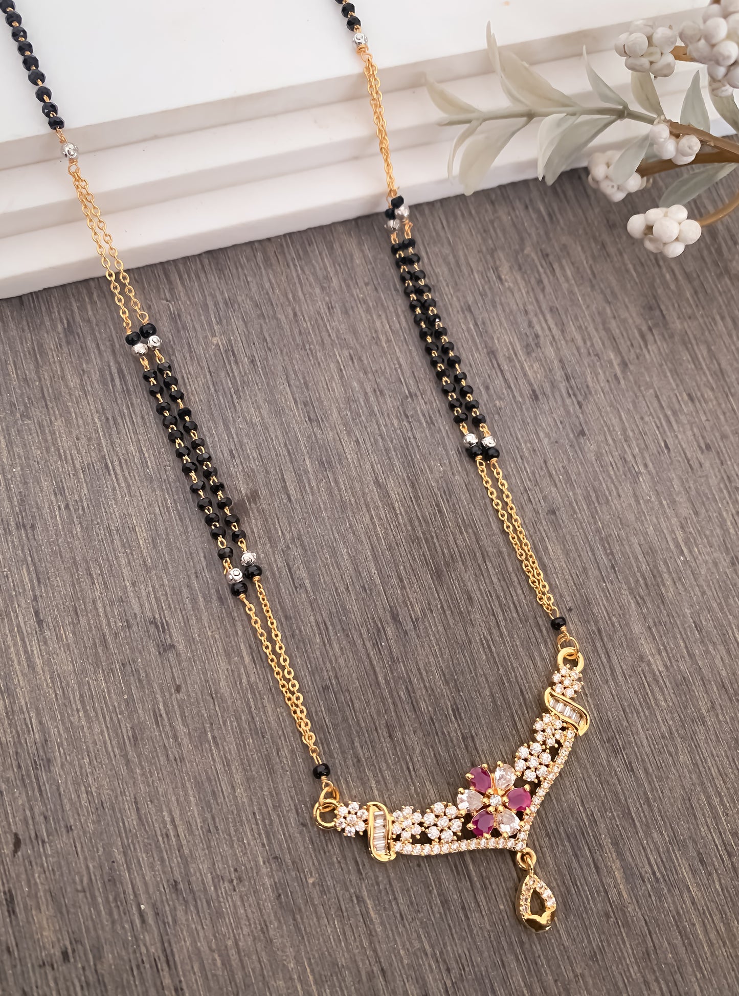 BUY 1 GET 1 FREE - American Diamond Golden Delicate Real Gold Look Mangalsutra - Mangalsutra - Belleza Jewels