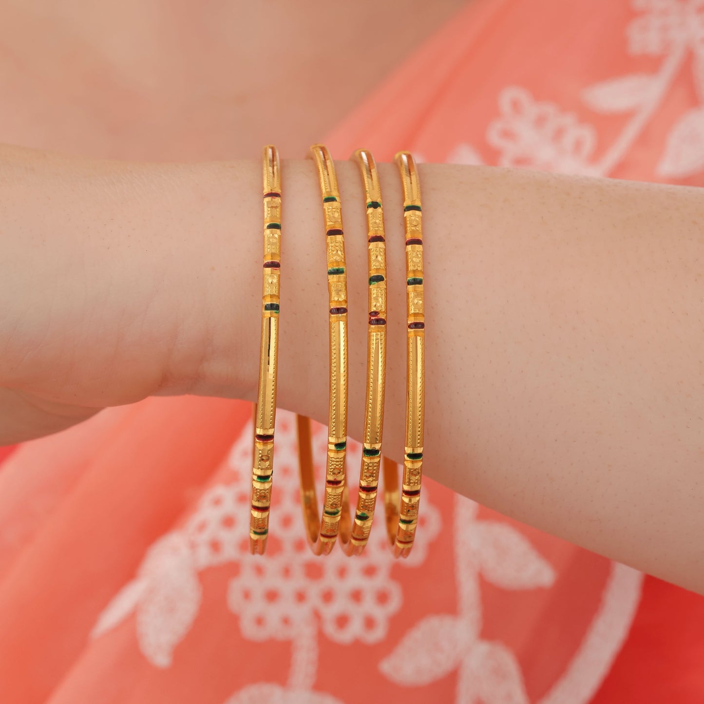 Buy 1 Get 1 Free- Fancy High Gold Delicate Bangles (Set of 4)