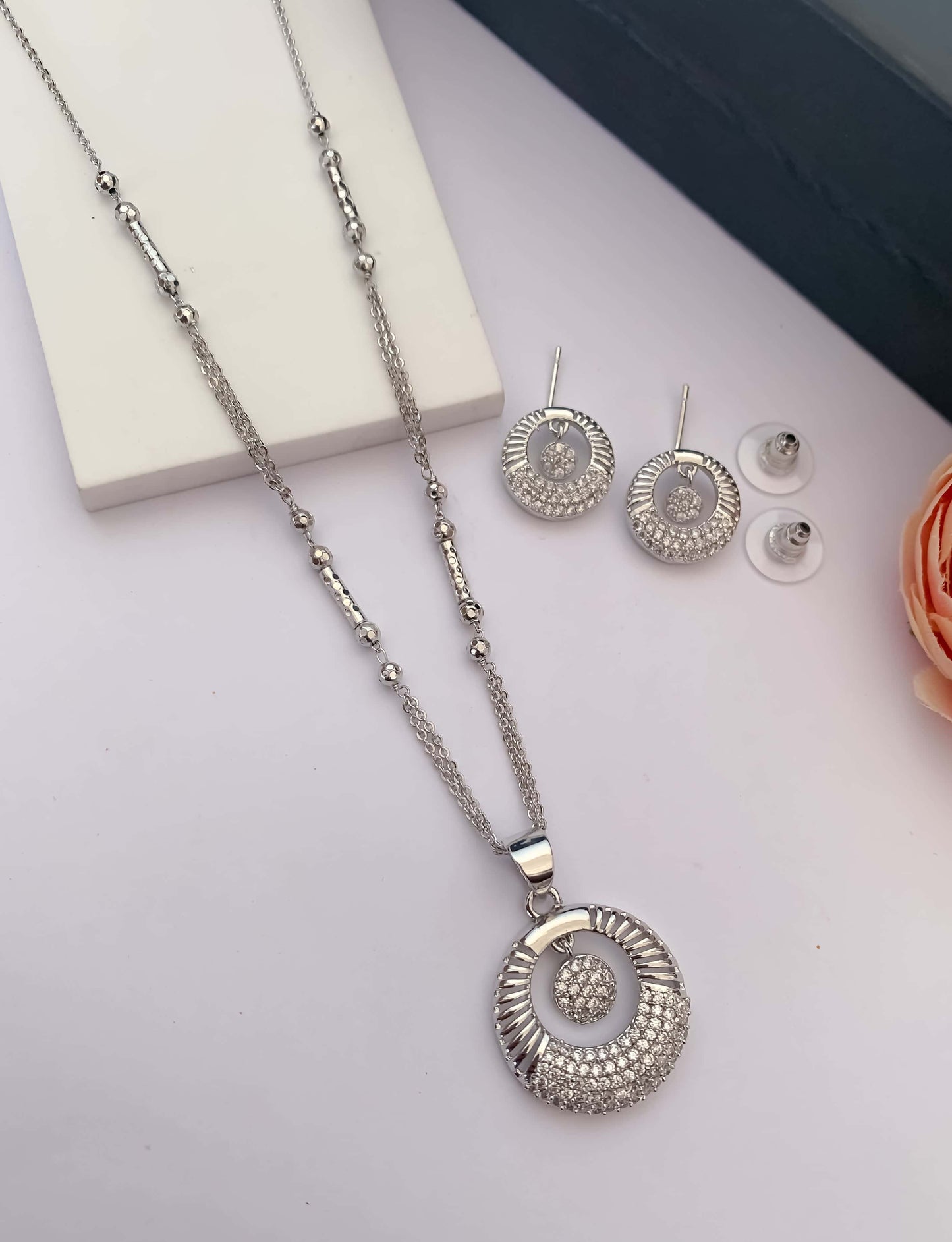 Regal Radiance: The American Diamond Royal Pendant Set by Belezza Jewels - Pendant Set - Belleza Jewels
