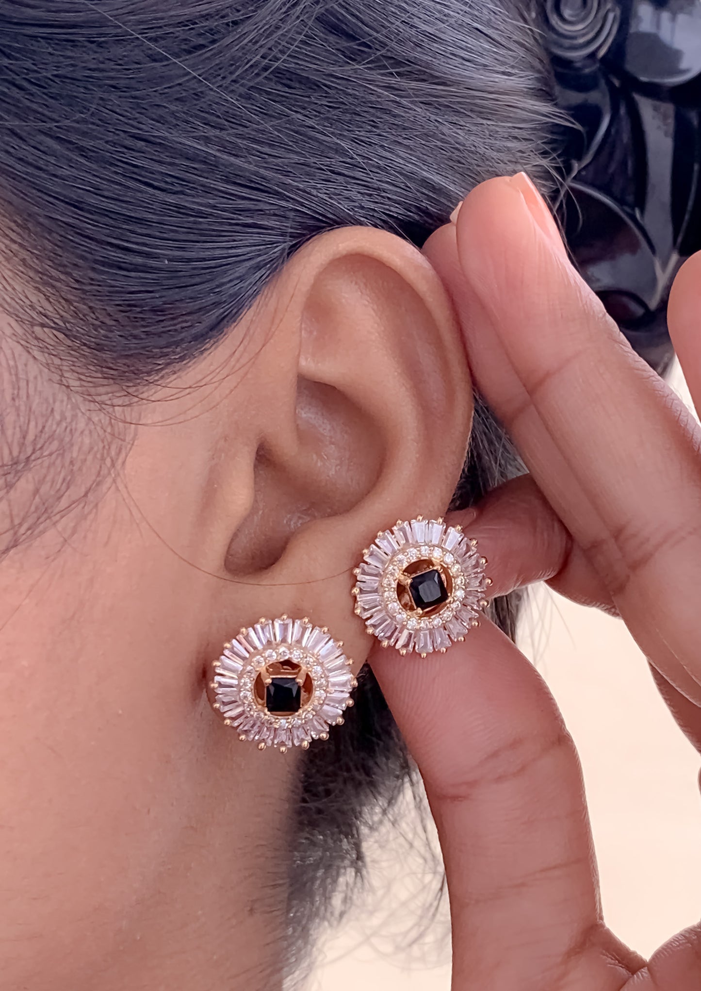 BUY 1 GET 1 FREE -American Diamond Rose Gold Fancy Earrings - Earrings - Belleza Jewels
