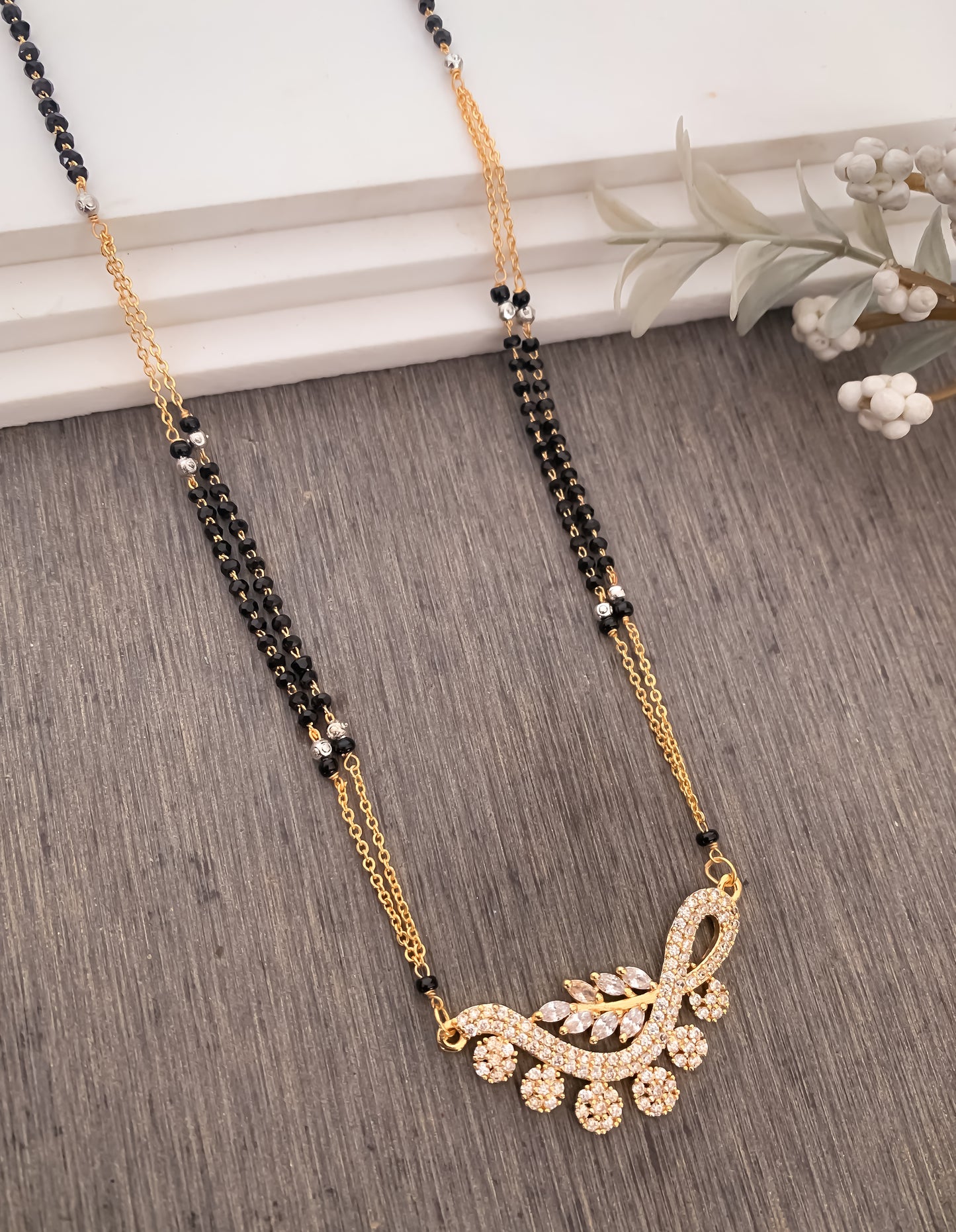 BUY 1 GET 1 FREE - American Diamond Golden Fancy delicate Mangalsutra - Mangalsutra - Belleza Jewels