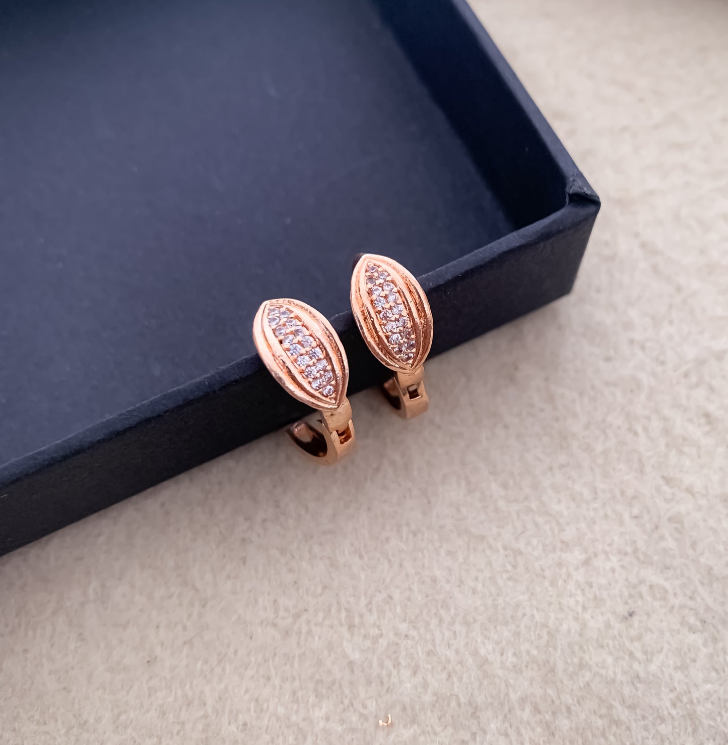 BUY 1 GET 1 FREE -American Diamond Rose Gold Pleted Fancy Earrings Bali - Earrings - Belleza Jewels