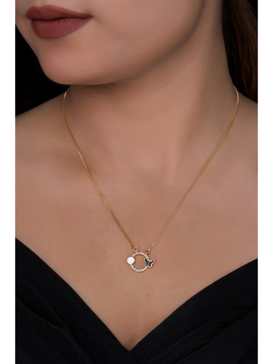American Diamond Round Gold Plated Fancy Delicate Chain Pendent
