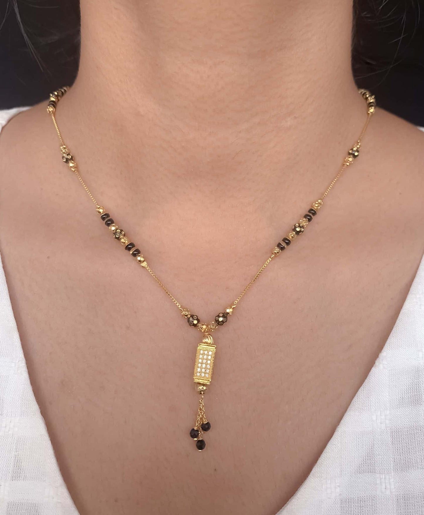 Buy 1 Get 1 Free-American Diamond High Gold Plated Fancy Delicate Mangalsutra - Mangalsutra - Belleza Jewels