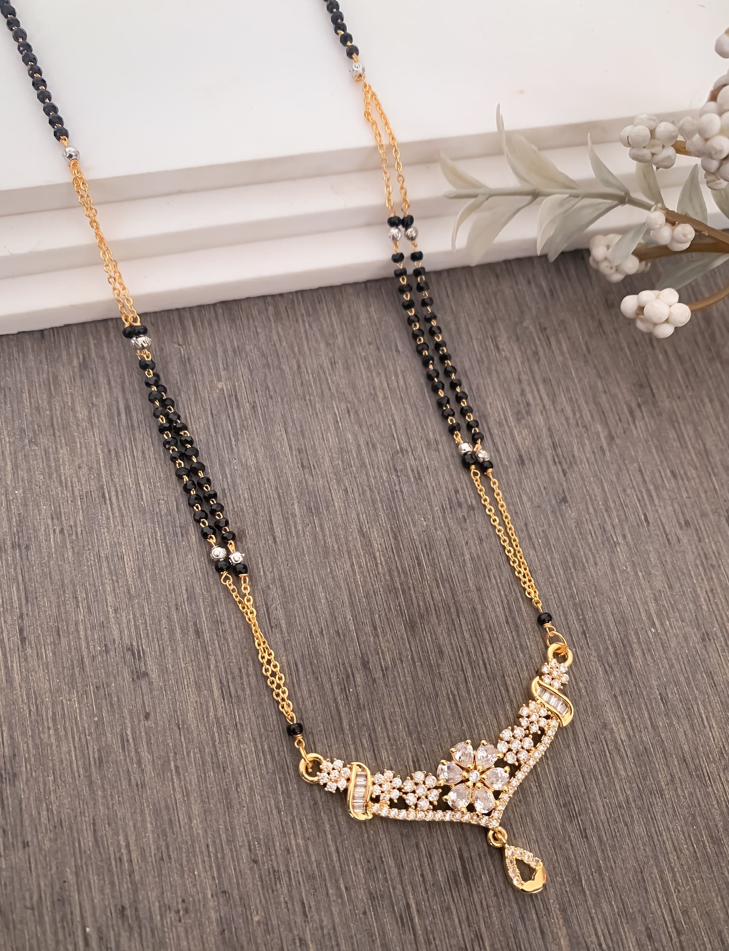 BUY 1 GET 1 FREE - American Diamond Golden Delicate Real Gold Look Mangalsutra - Mangalsutra - Belleza Jewels