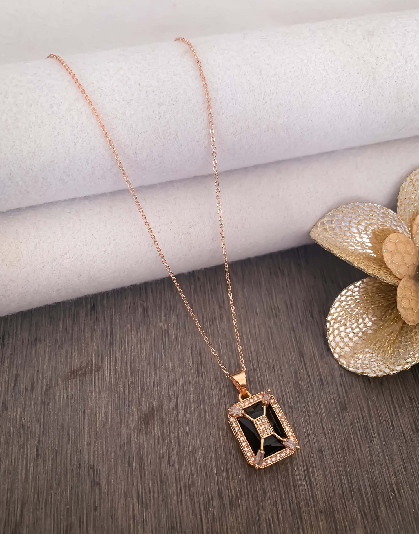 American Diamond square Rose Gold chain Pendant Necklace - Chain Pendal - Belleza Jewels
