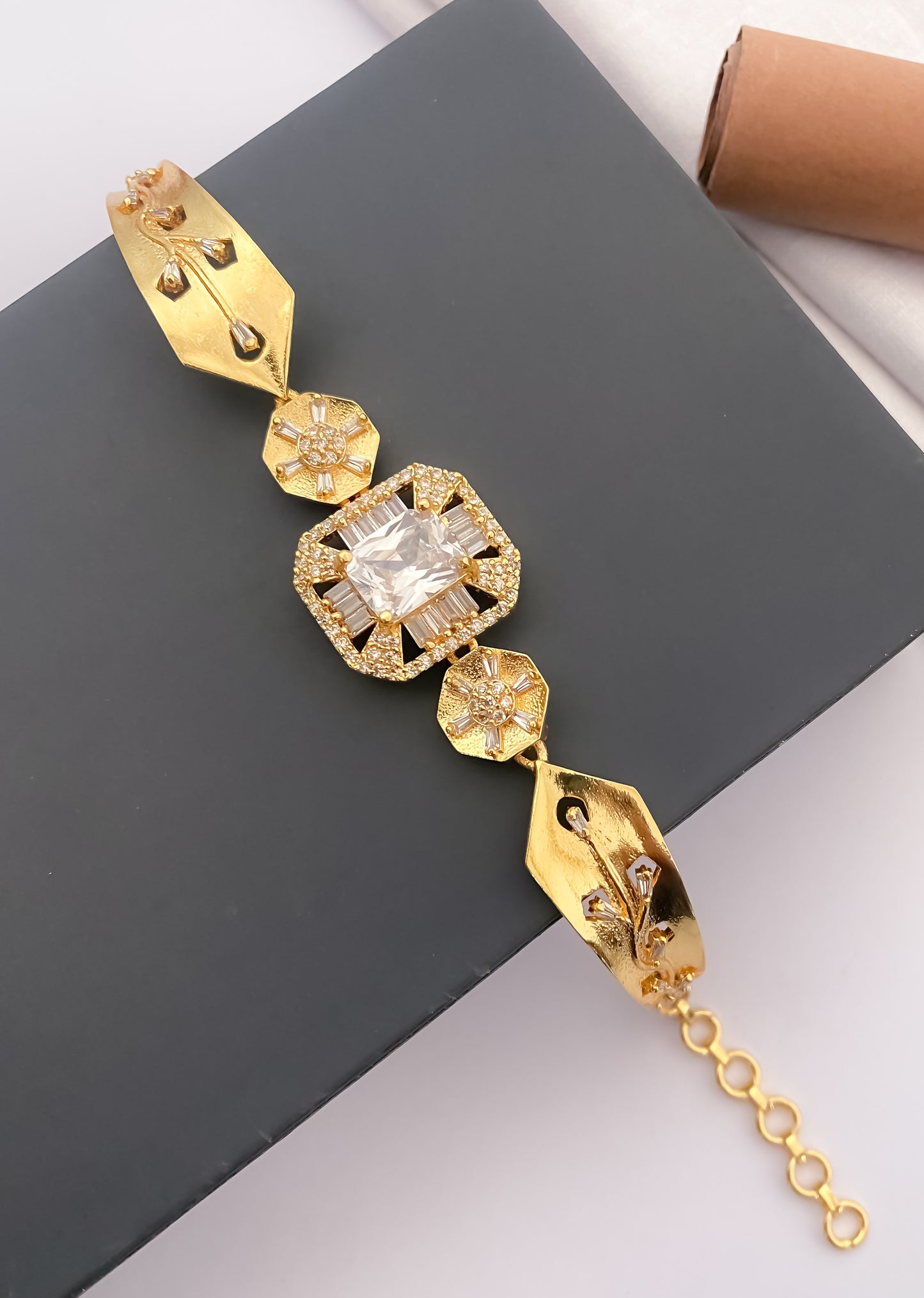 American Diamond High Gold Plated Fancy Colour Bracelet - Bracelet - Belleza Jewels