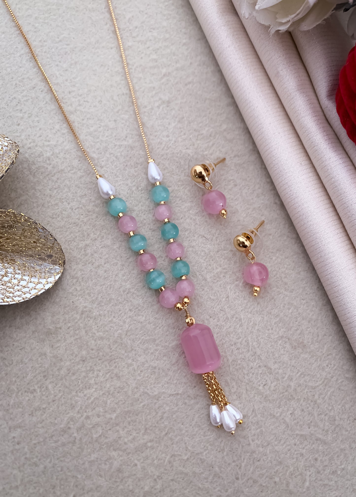 Fancy High Gold Multi colour Monalisa Hanging Mala Set - Western Mala Set - Belleza Jewels