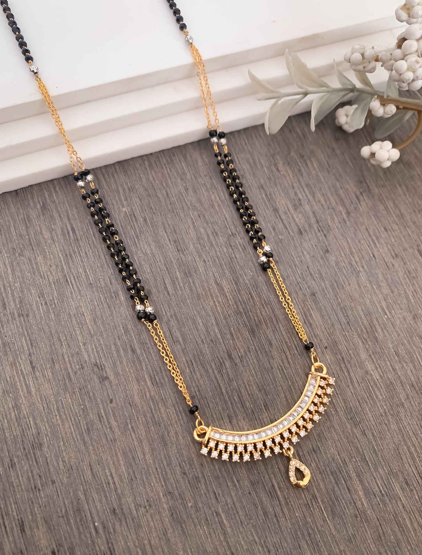 BUY 1 GET 1 FREE - American Diamond Fancy High Gold Delicate Royal Mangalsutra - Mangalsutra - Belleza Jewels