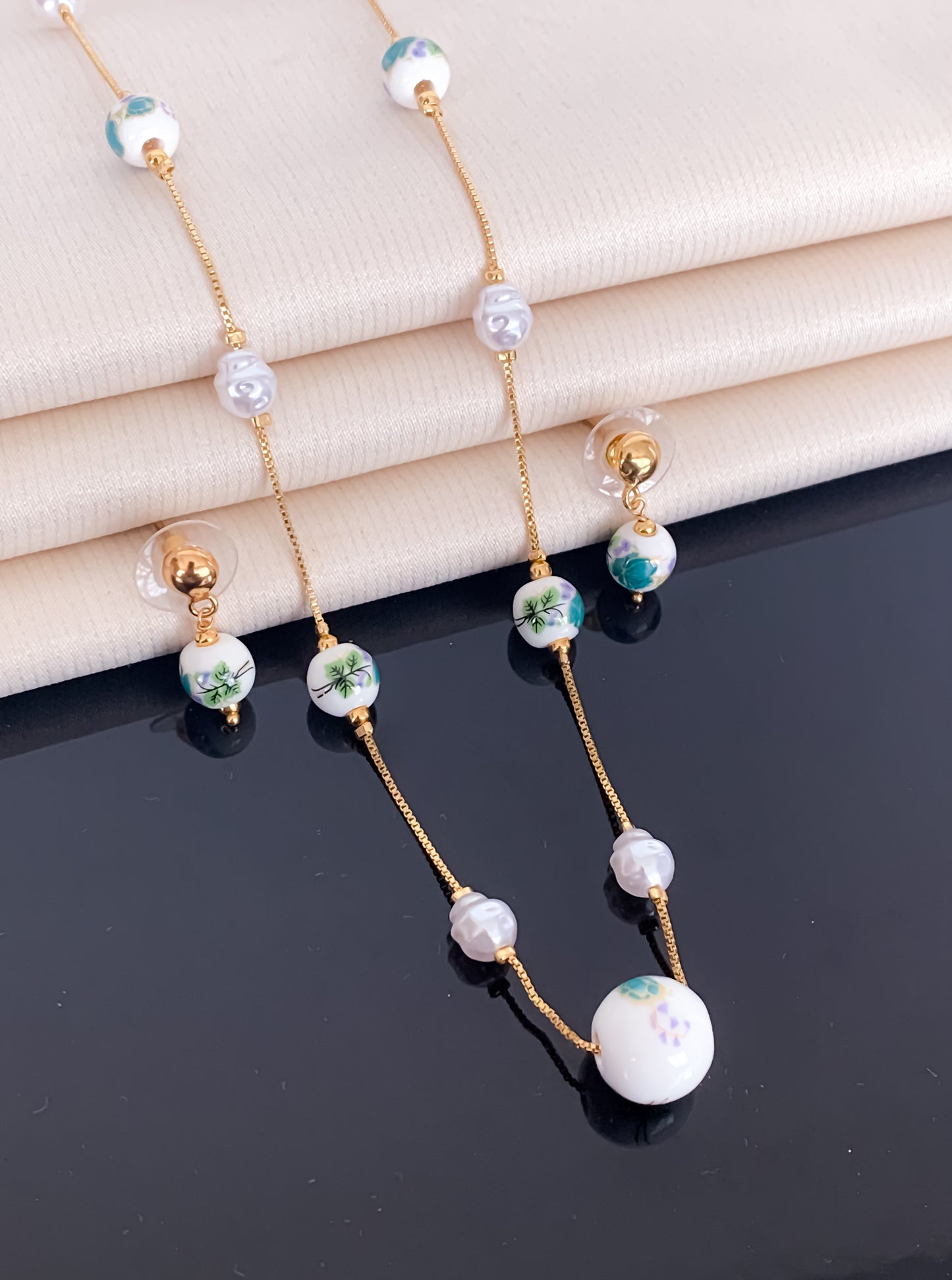 High Gold Fancy printed Pearl Royal Look Western Mala Set - Western Mala Set - Belleza Jewels