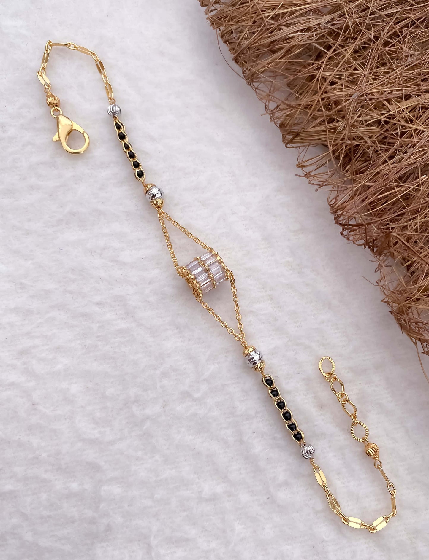 American Diamond High Gold Plated Fancy Delicate Hand Mangalsutra - Hand Mangalsutra - Belleza Jewels