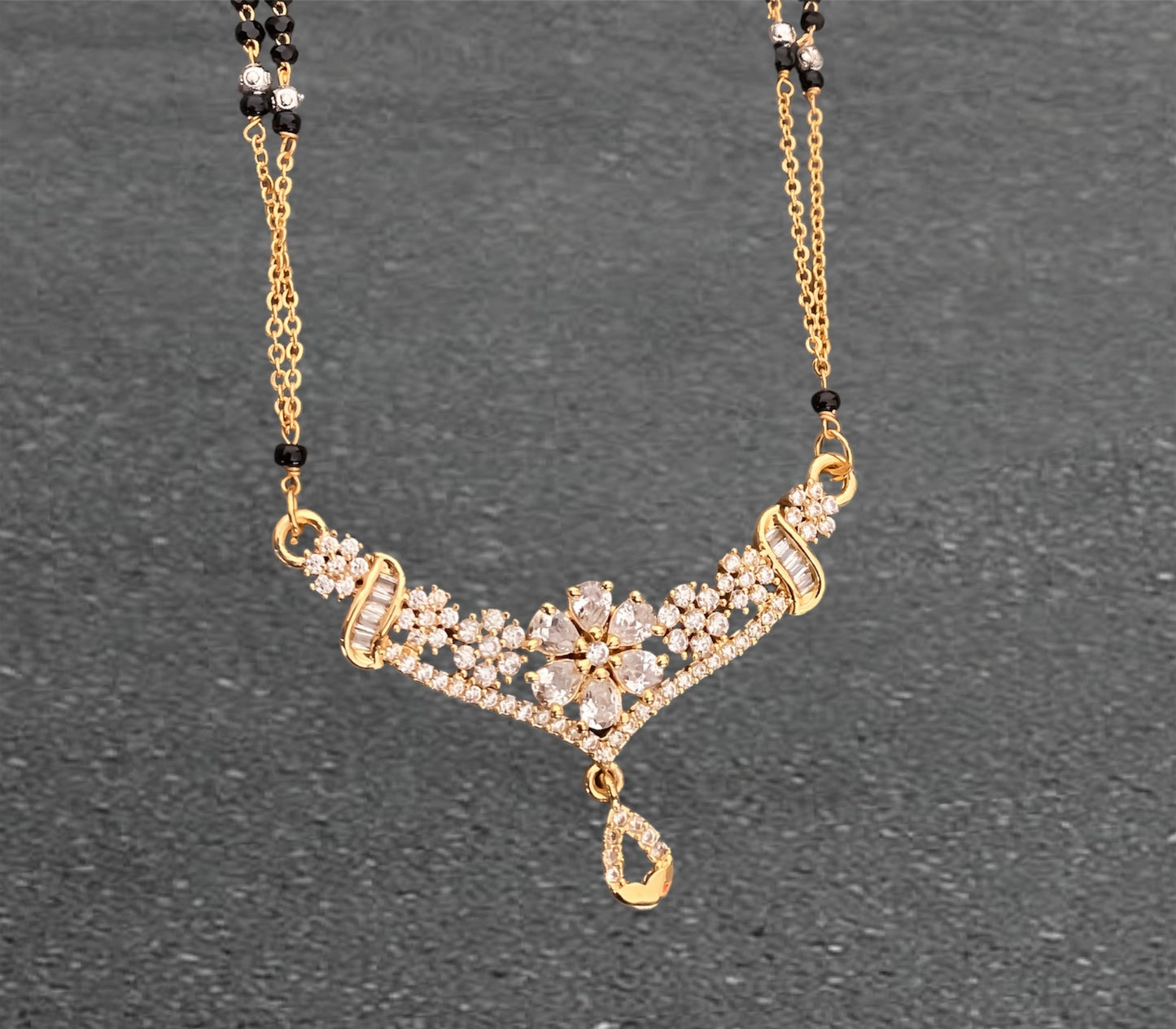 BUY 1 GET 1 FREE - American Diamond Golden Delicate Real Gold Look Mangalsutra - Mangalsutra - Belleza Jewels