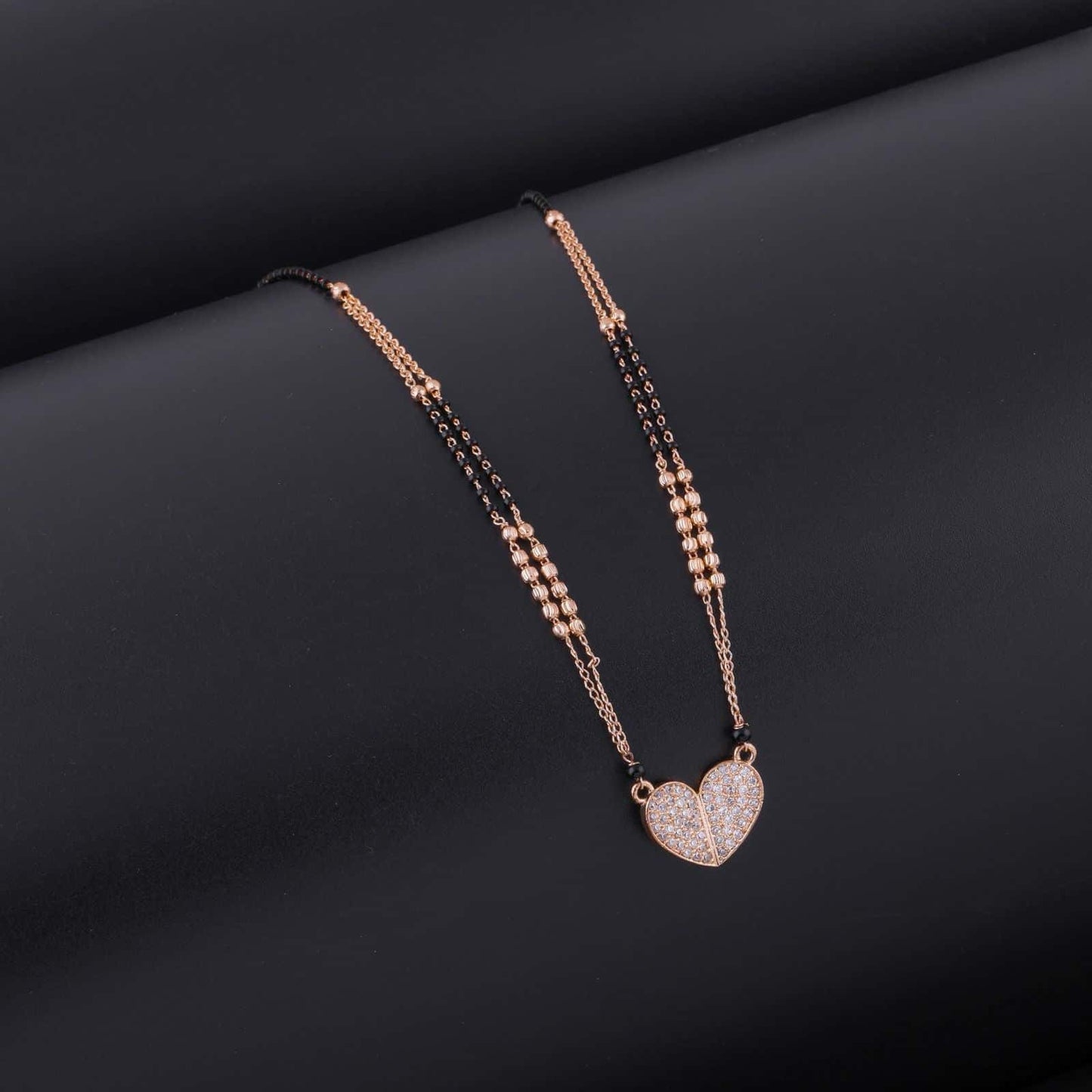 BUY 1 GET 1 FREE - American Diamond Rose Gold Plated Delicate Heart Shape Fancy Mangalsutra - Mangalsutra - Belleza Jewels