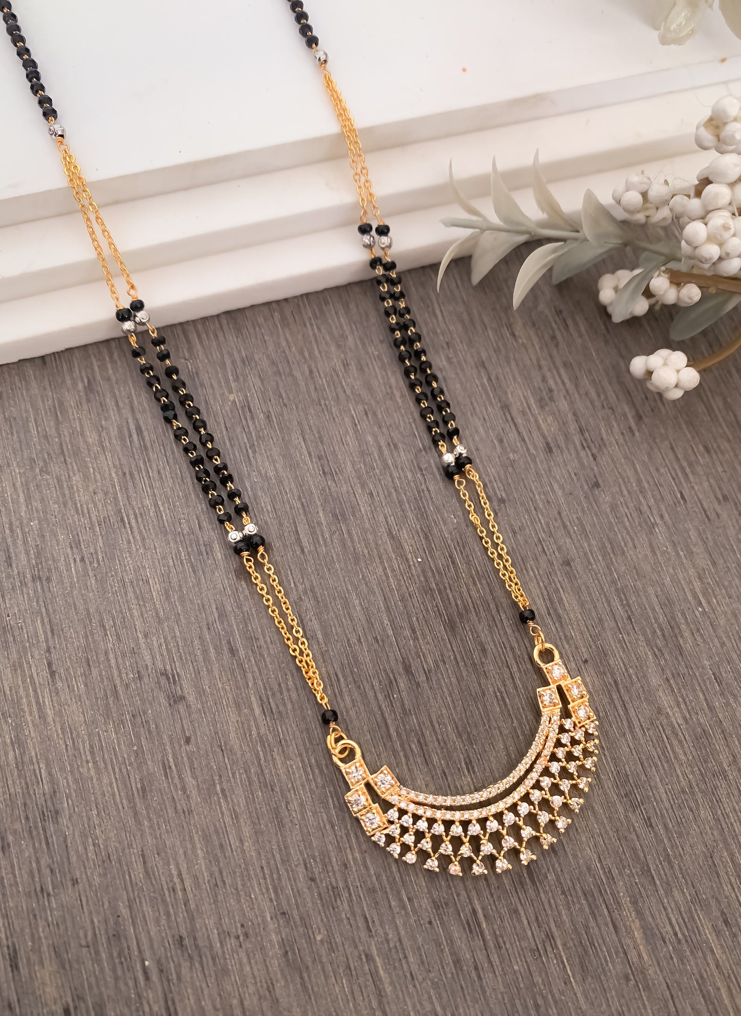 BUY 1 GET 1 FREE - American Diamond High Gold Real Gold Look Delicate Mangalsutra - Mangalsutra - Belleza Jewels