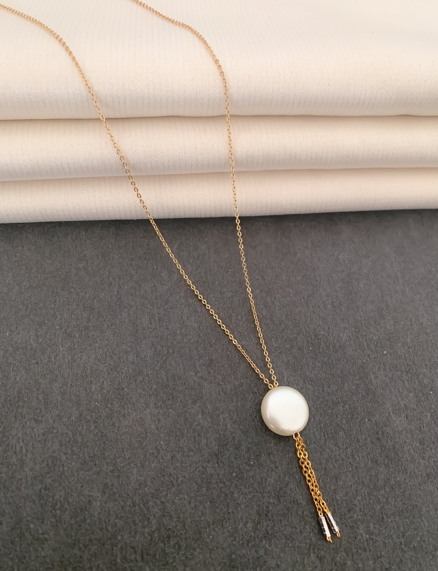 High Gold white Round Shape Beads Hanging Fancy Steel Chain - Chain Pendal - Belleza Jewels