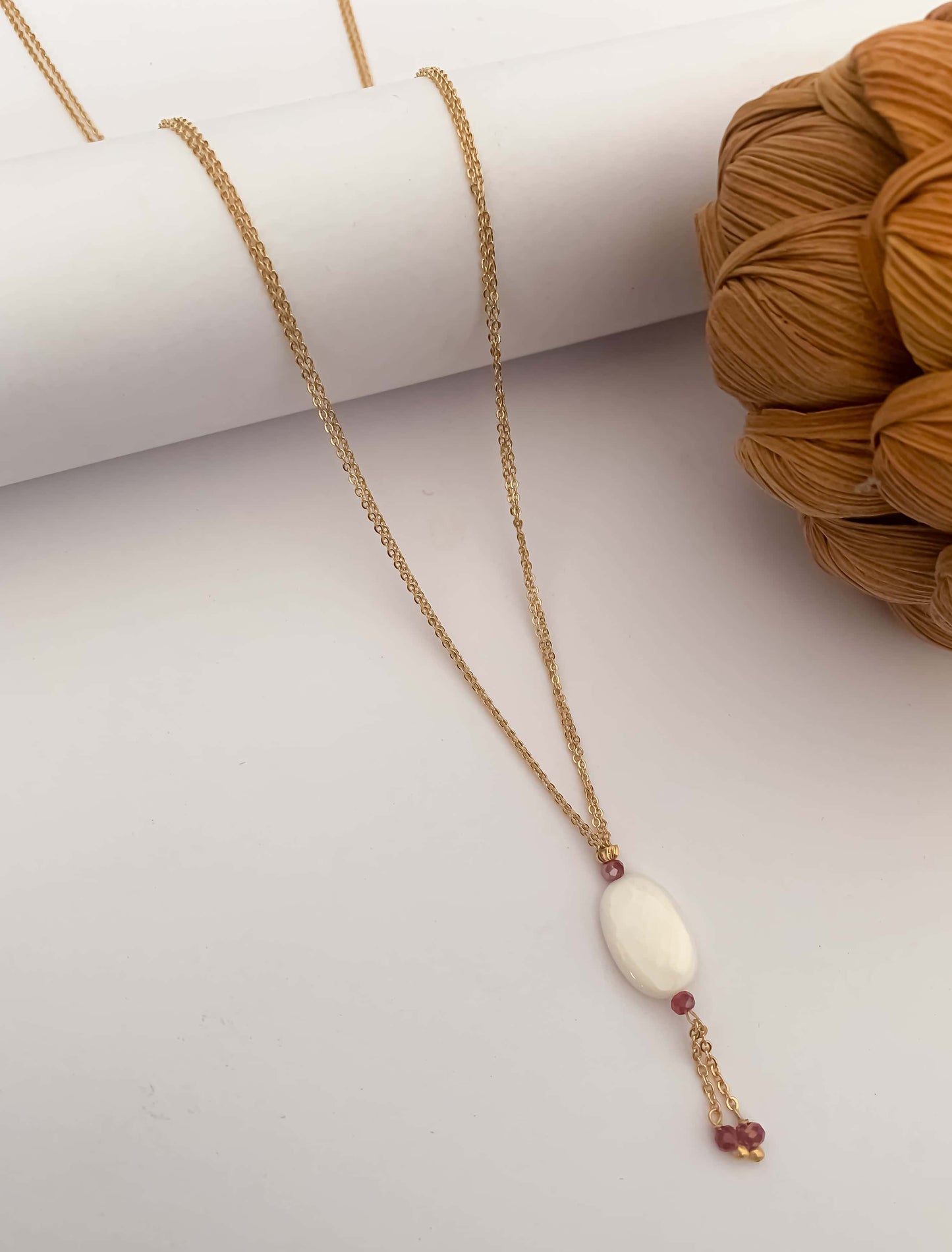 High Gold white Ovel Beads Hanging Fancy Steel Chain - Chain Pendal - Belleza Jewels