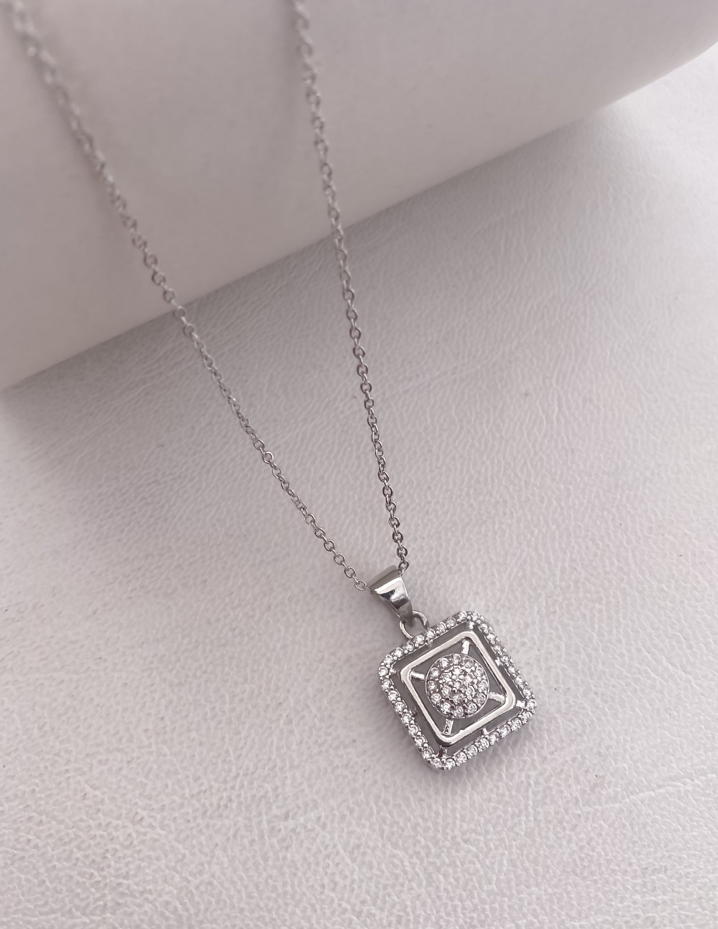 American Diamond Square Shape Rose Gold Silver and Gold Plated Delicate Necklace - Chain Pendal - Belleza Jewels