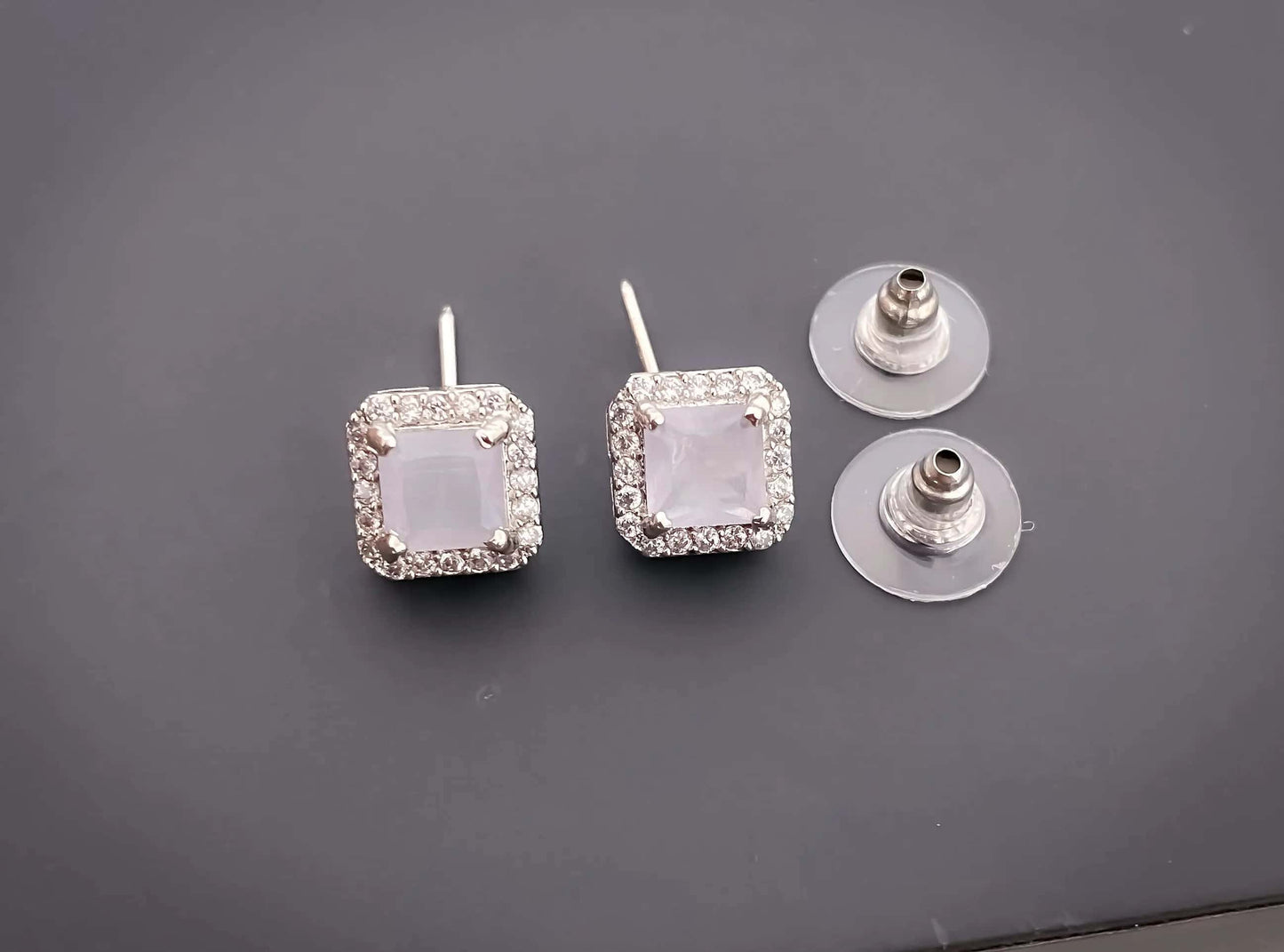 American Diamond Square All Colour Silver Plated Delicate Pendant Set - Pendant Set - Belleza Jewels