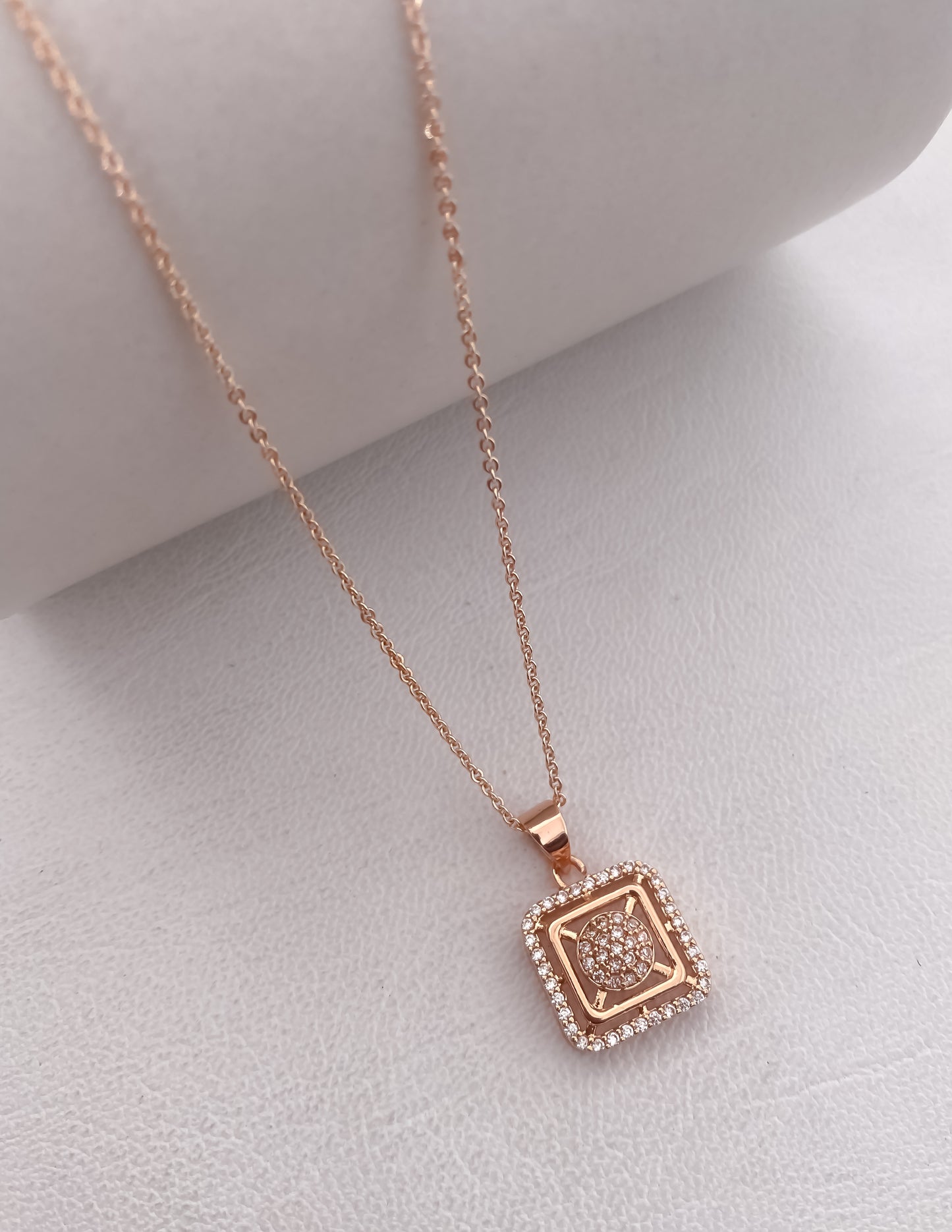 American Diamond Square Shape Rose Gold Silver and Gold Plated Delicate Necklace - Chain Pendal - Belleza Jewels