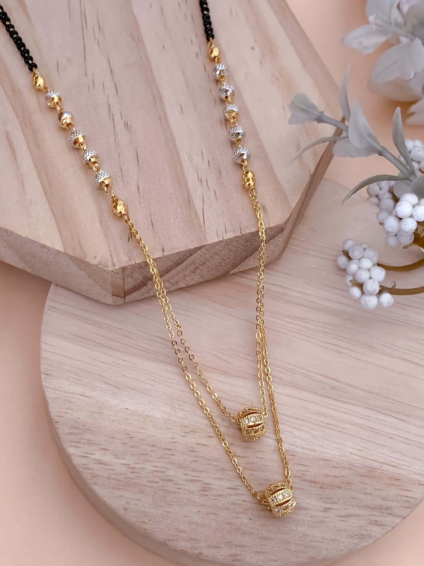 BUY 1 GET 1 FREE - American Diamond Tutone Fancy High Gold Mangalsutra - Mangalsutra - Belleza Jewels