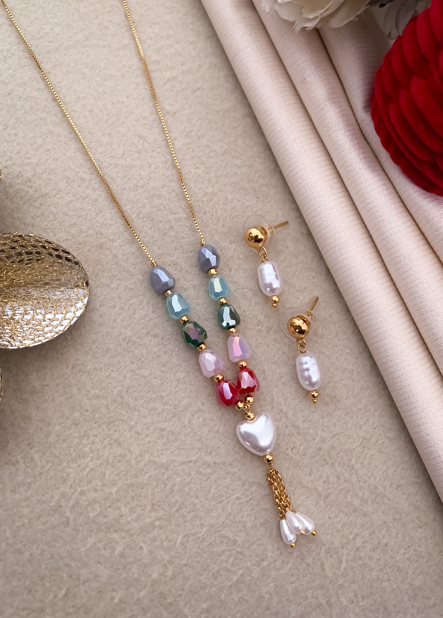 Fancy High Zgold Western Heart Shape Hanging Mala Set - Western Mala Set - Belleza Jewels