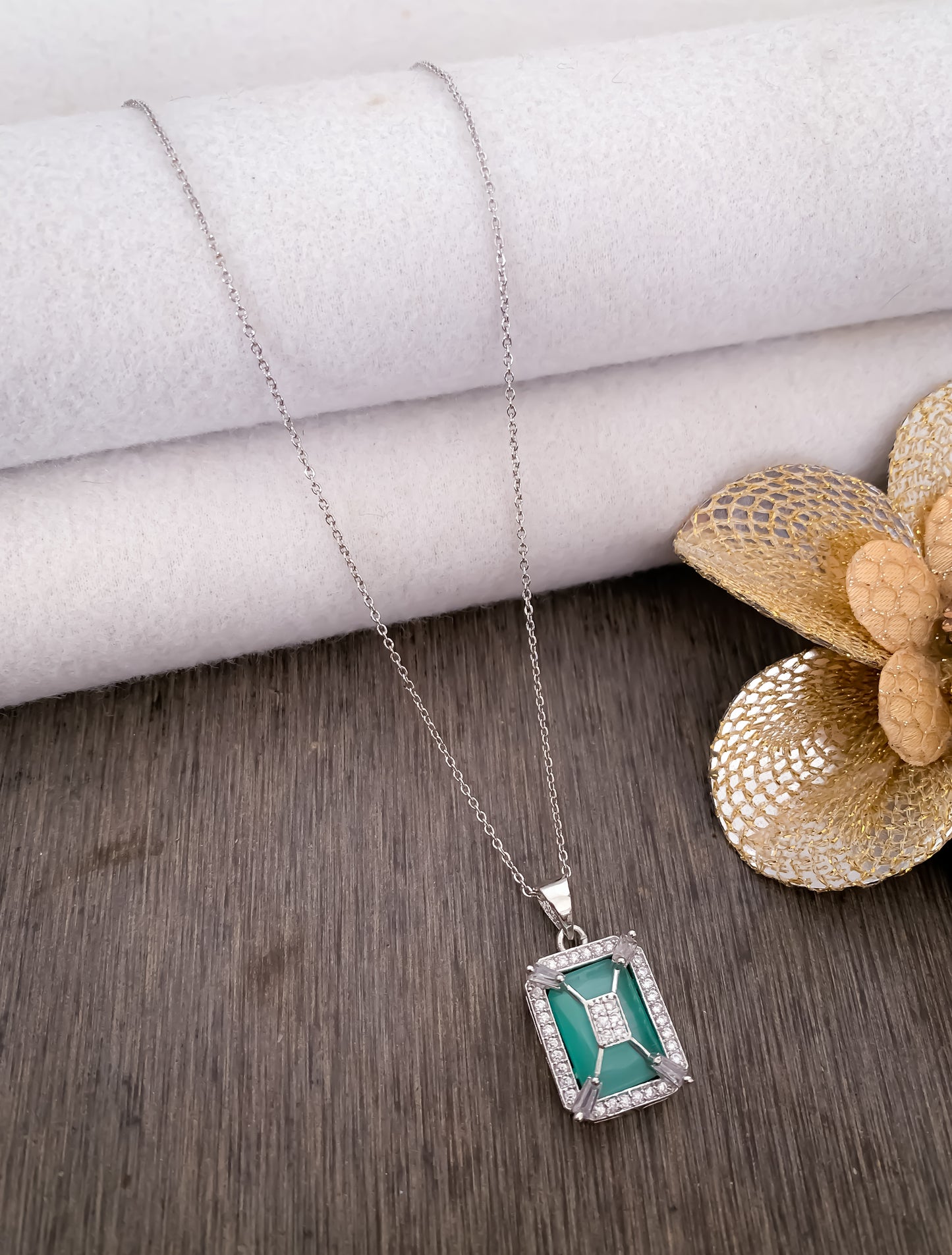 American Diamond Square Multiple Colour silver Fancy Chain Pendant Necklace - Chain Pendal - Belleza Jewels