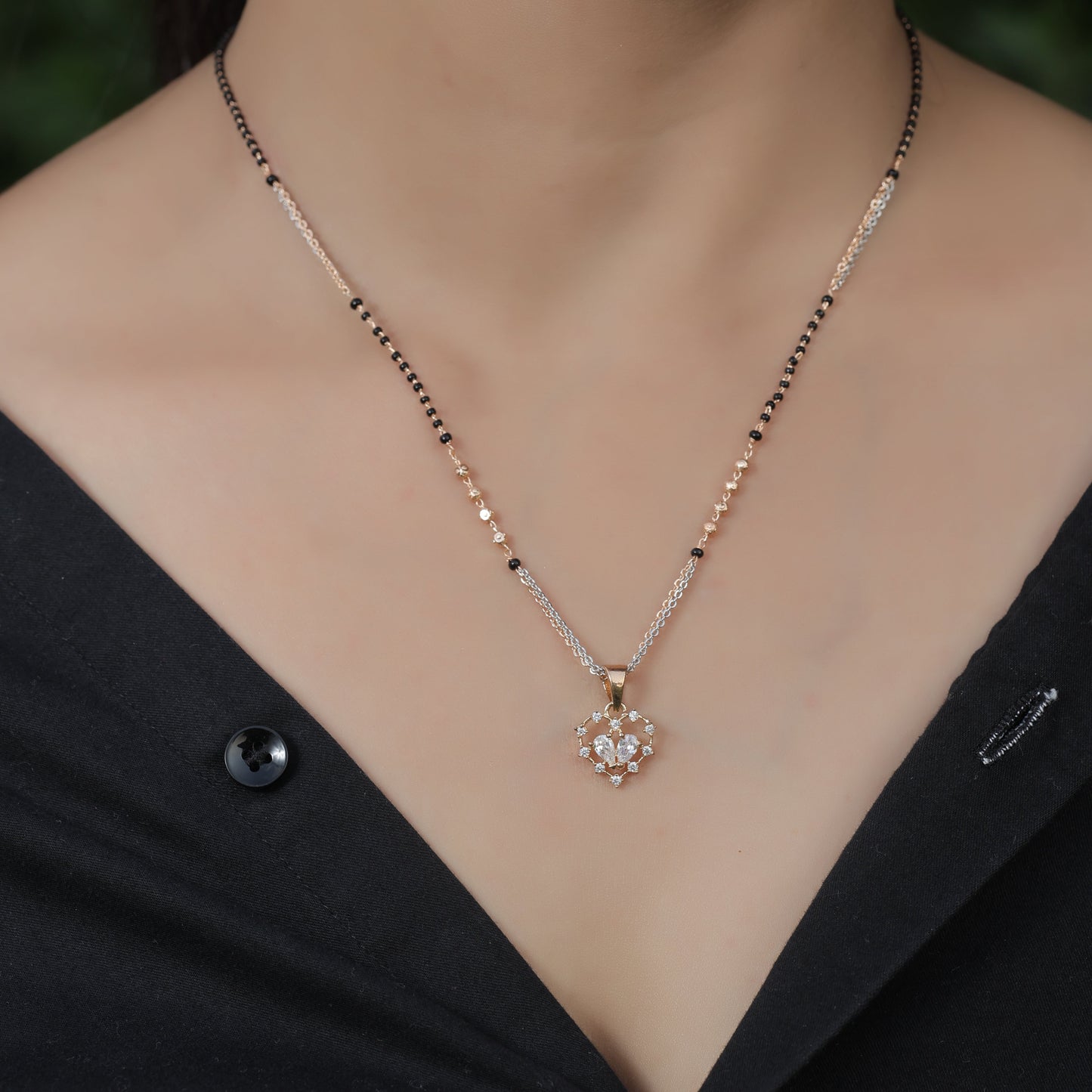 BUY 1 GET 1 FREE - American Diamond Rose Gold Plated Delicate Fancy Mnagalsutra - Mangalsutra - Mangalsutra
