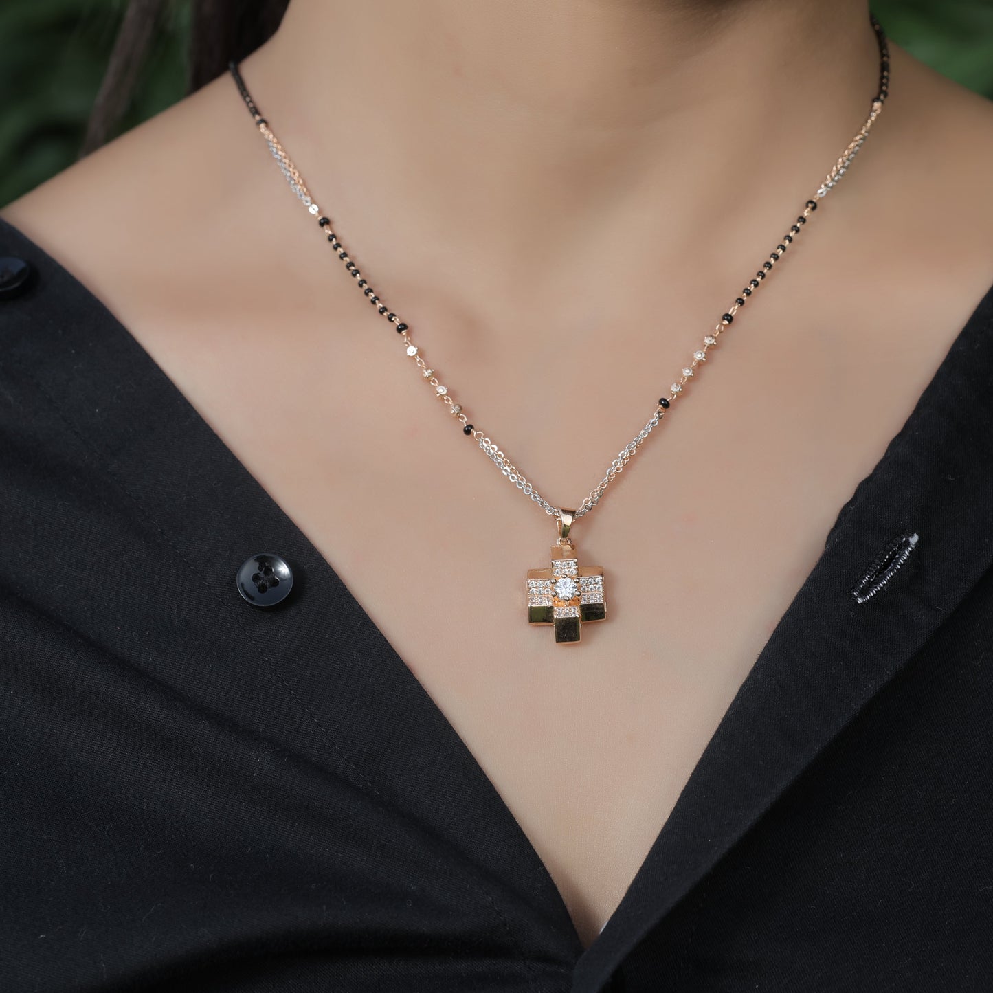 BUY 1 GET 1 FREE - American Diamond Rose Gold Plated Fancy Mangalsutra - Mangalsutra - Mangalsutra