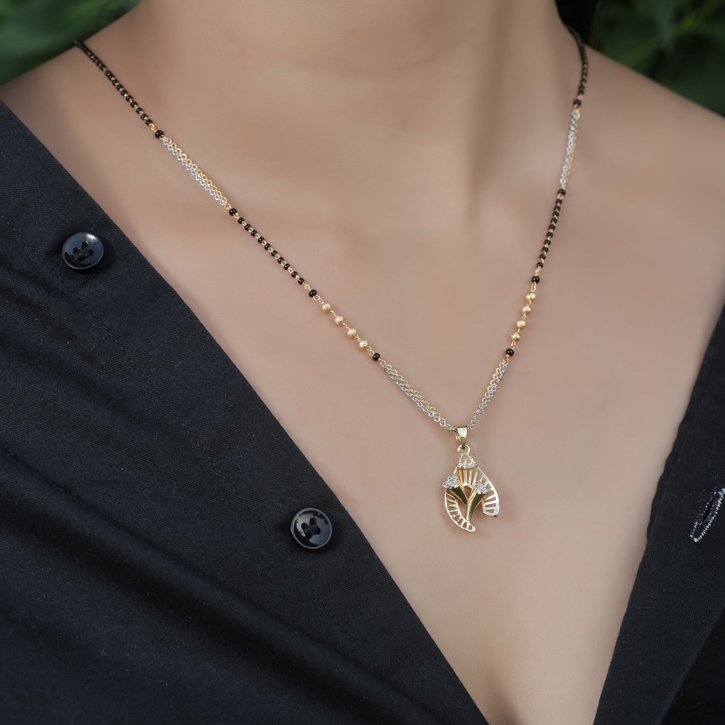 BUY 1 GET 1 FREE - American Diamond Gold Plated Fancy Delicate Mangalsutra - Mangalsutra - Mangalsutra