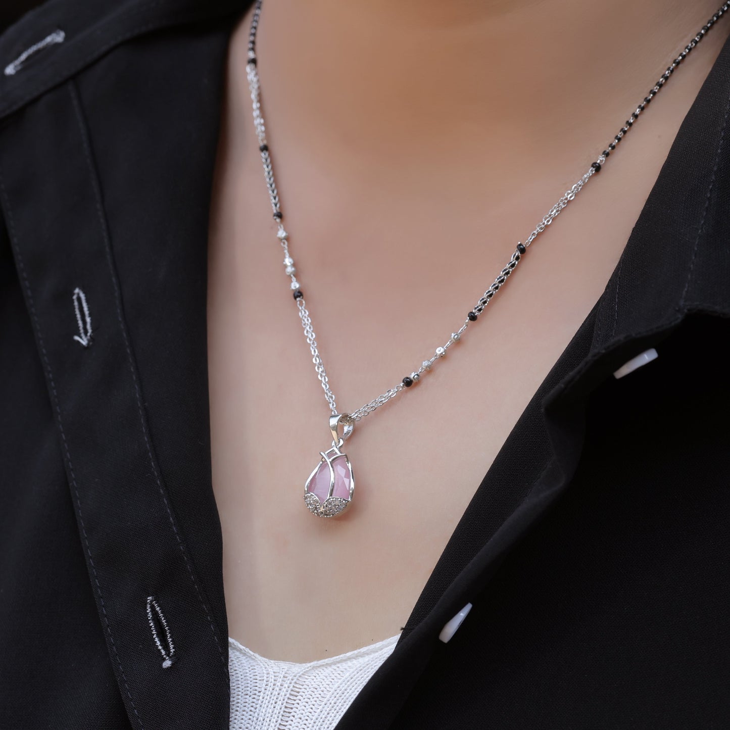 BUY 1 GET 1 FREE - American Diamond Silver Plated Delicate Fancy Mangalsutra - Mangalsutra - Mangalsutra