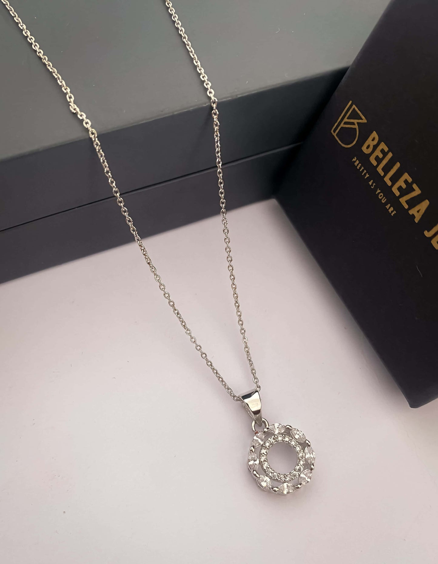 American Diamond Silver Plated Fancy Delicate Chain Pendent Necklace - Chain Pendal - Belleza Jewels
