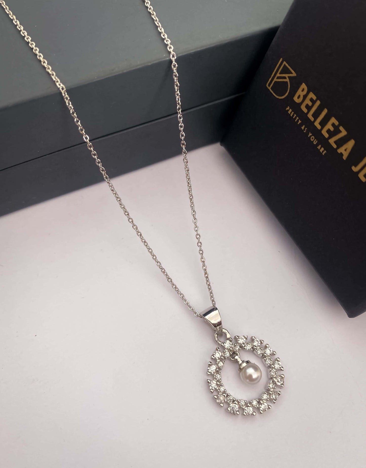 American Diamond Silver Plated Fancy Delicate Chain Pendent Necklace - Chain Pendal - Belleza Jewels