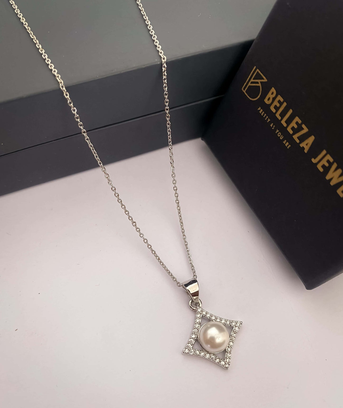 American Diamond Silver Plated Fancy Delicate Chain Pendent Necklace - Chain Pendal - Belleza Jewels