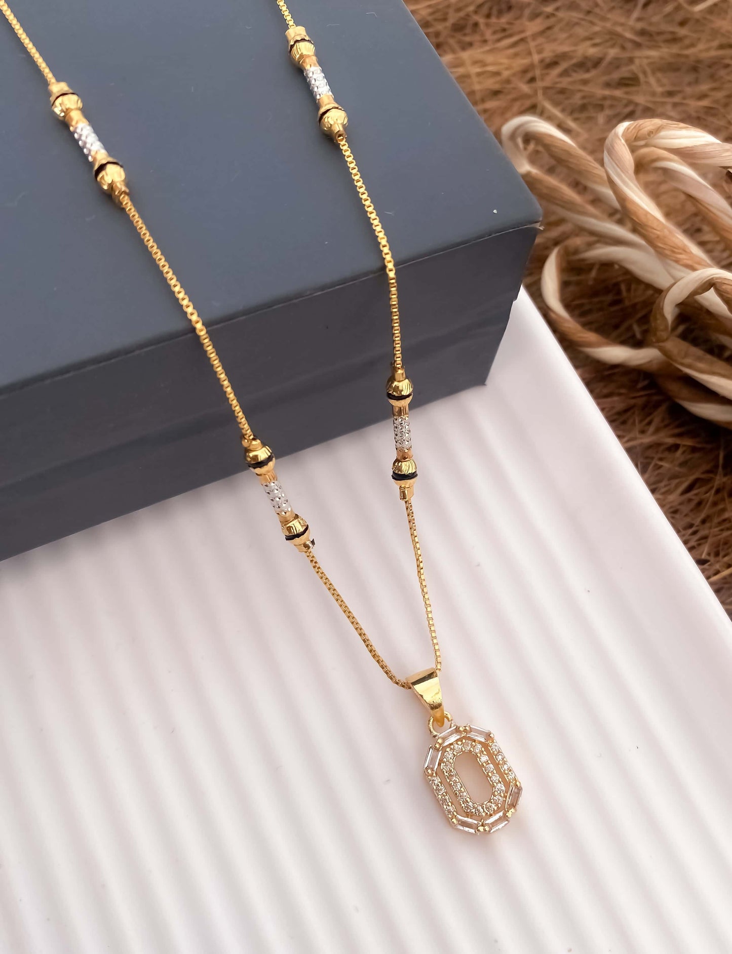 American Diamond High gold Plated Fancy Chain Pendant - Chain Pendal - Belleza Jewels