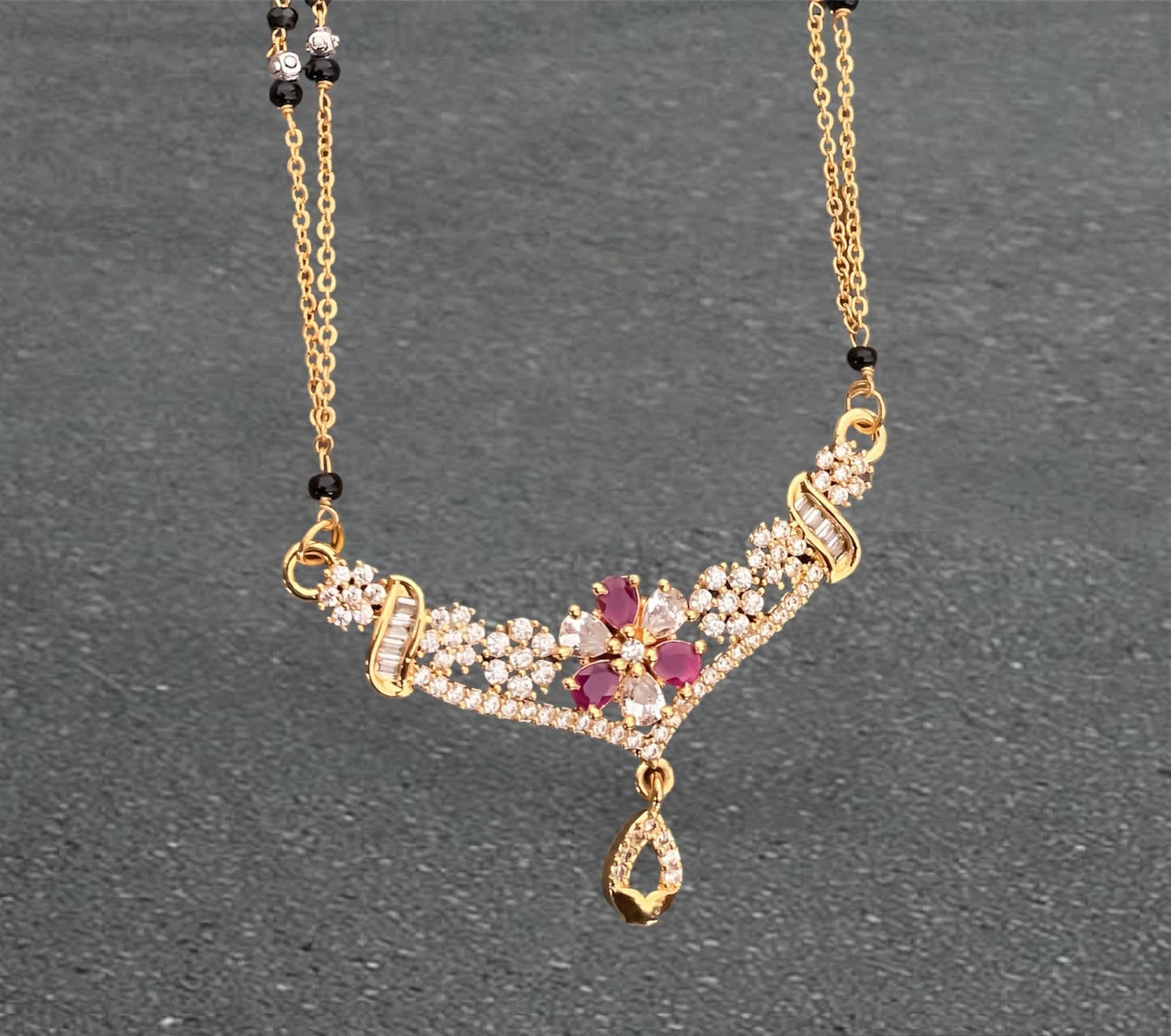 BUY 1 GET 1 FREE - American Diamond Golden Delicate Real Gold Look Mangalsutra - Mangalsutra - Belleza Jewels