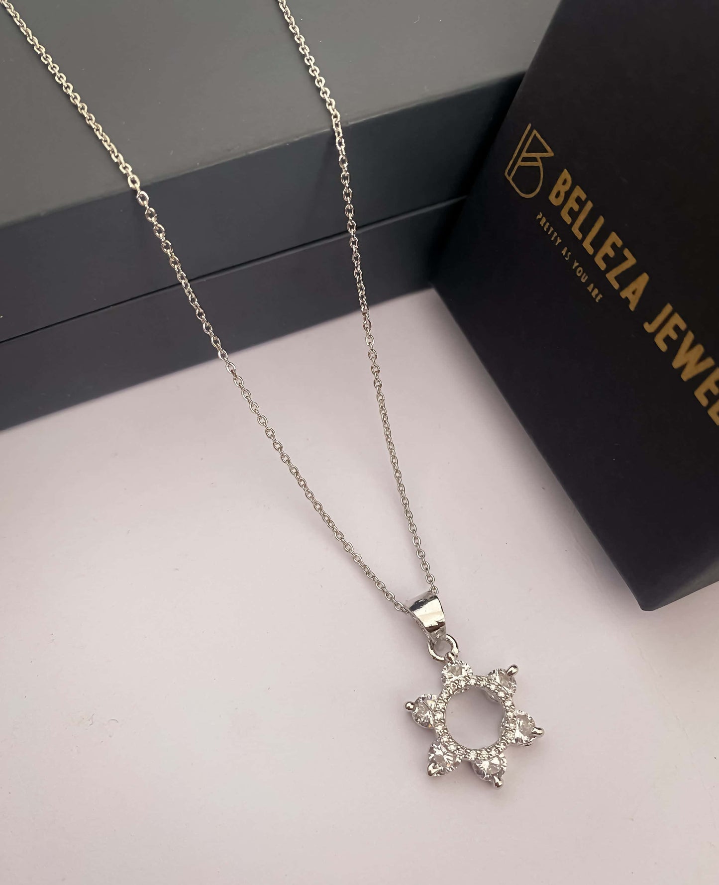 American Diamond Silver Plated Fancy Delicate Chain Pendent Necklace - Chain Pendal - Belleza Jewels