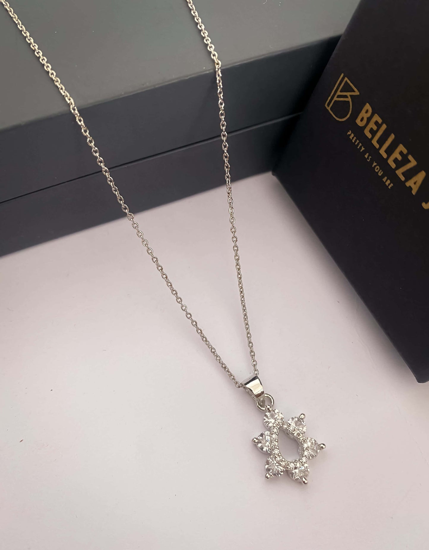 American Diamond Silver Plated Fancy Delicate Chain Pendent Necklace - Chain Pendal - Belleza Jewels