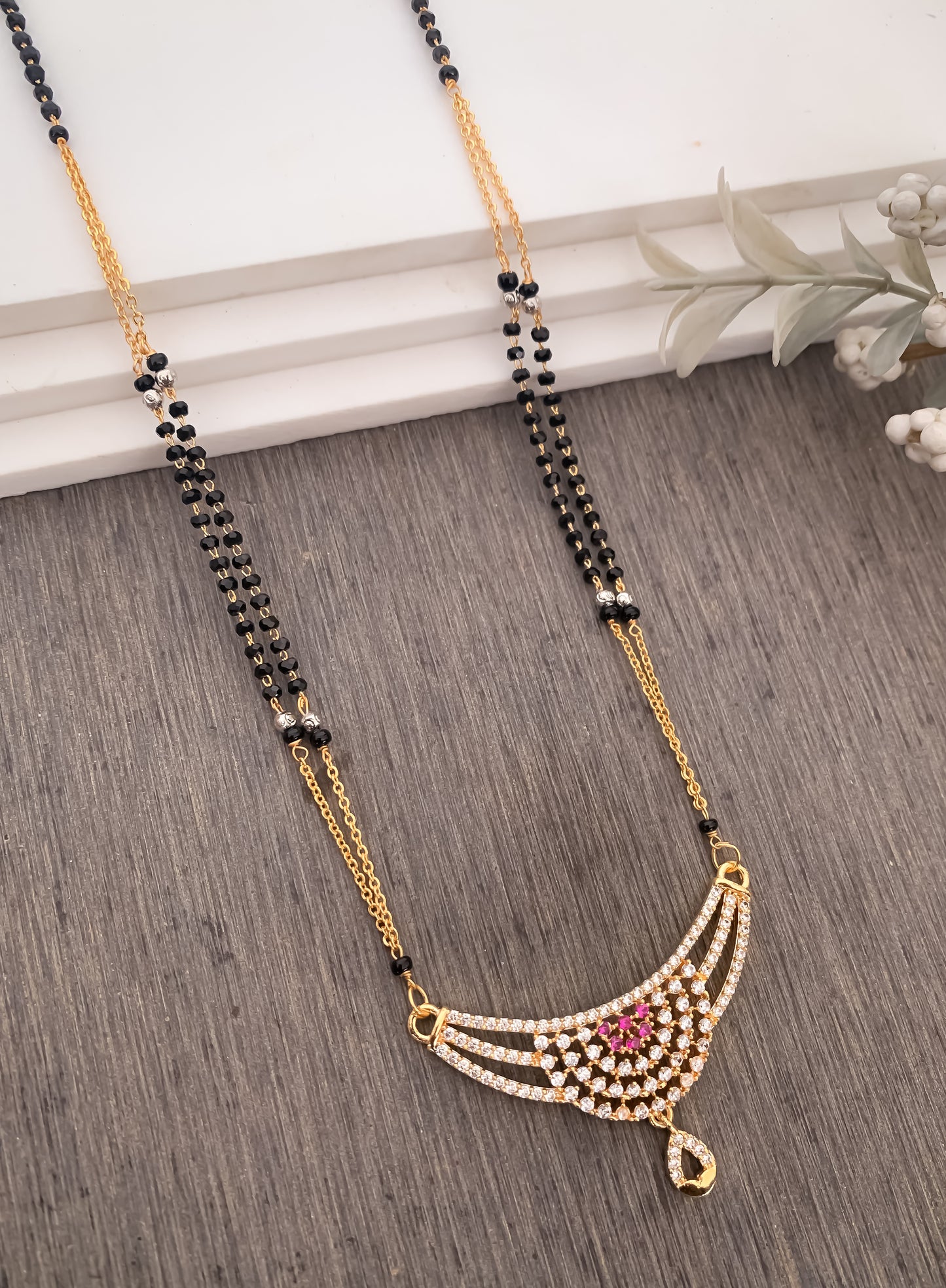 BUY 1 GET 1 FREE - American Diamond Gold Look High Gold Pleted Famcy Mangalsutra - Mangalsutra - Belleza Jewels