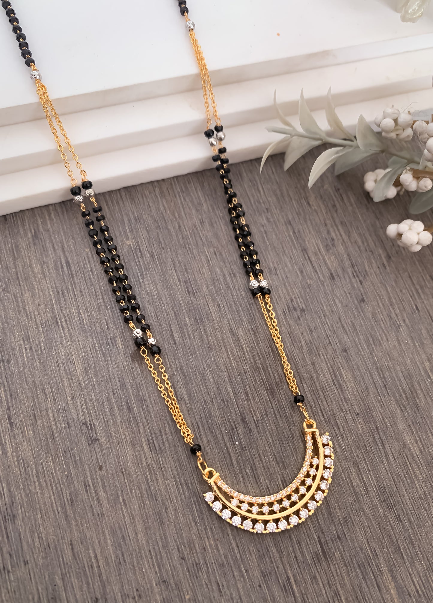 BUY 1 GET 1 FREE - American Diamond Golden Delicate Fancy Mangalsutra - Mangalsutra - Belleza Jewels