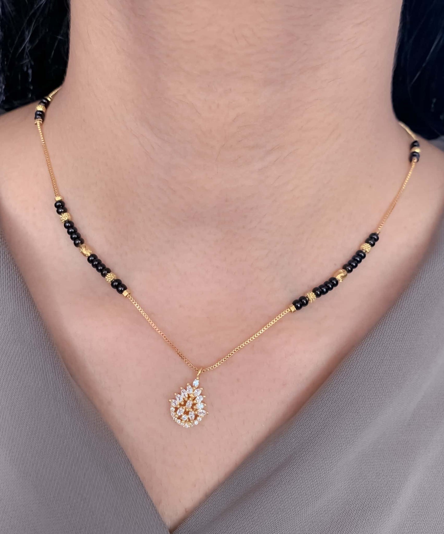 BUY 1 GET 1 FREE - American Diamond Fancy High Gold Delicate Mangalsutra - Mangalsutra without Earring - Belleza Jewels
