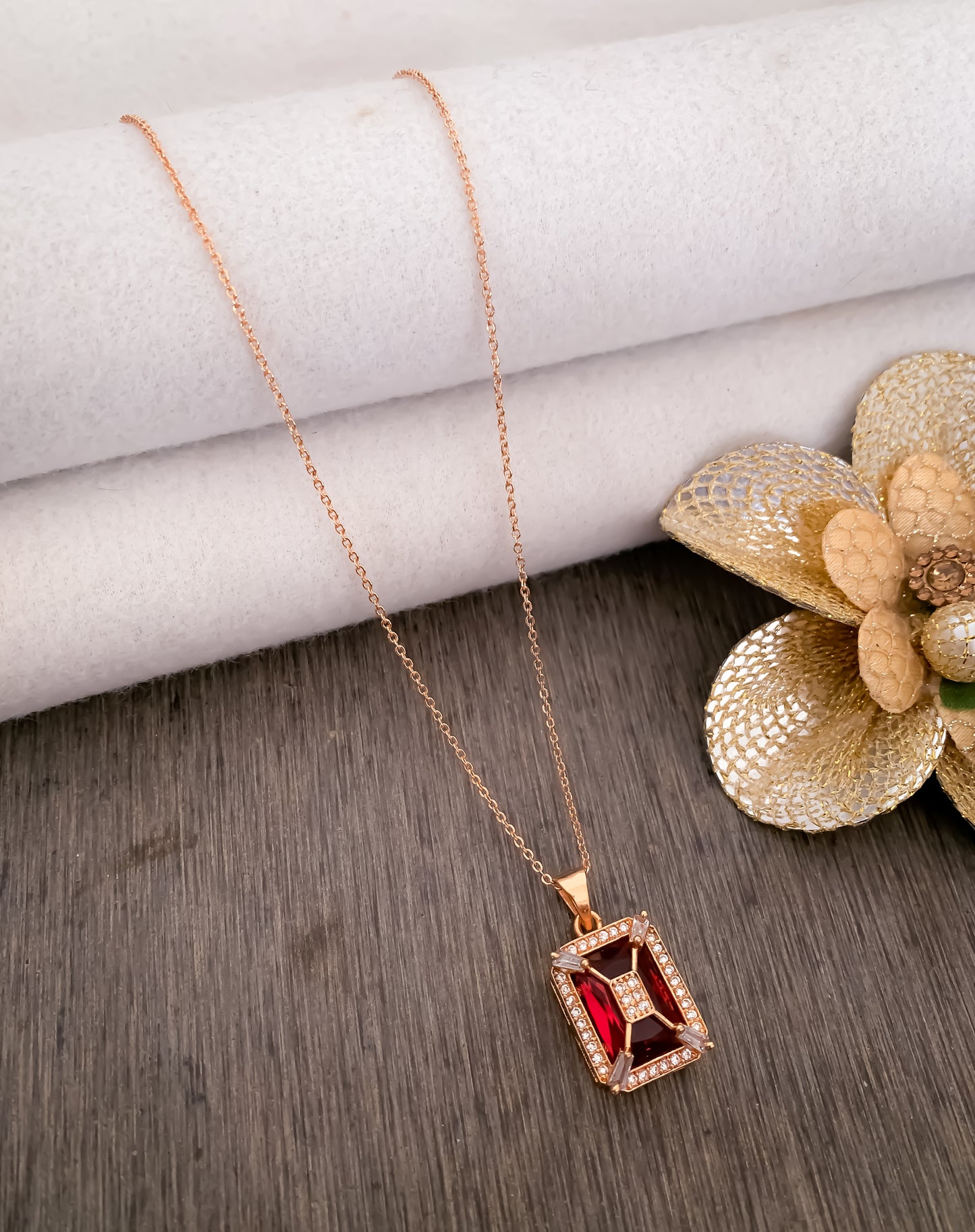 American Diamond square Rose Gold chain Pendant Necklace - Chain Pendal - Belleza Jewels