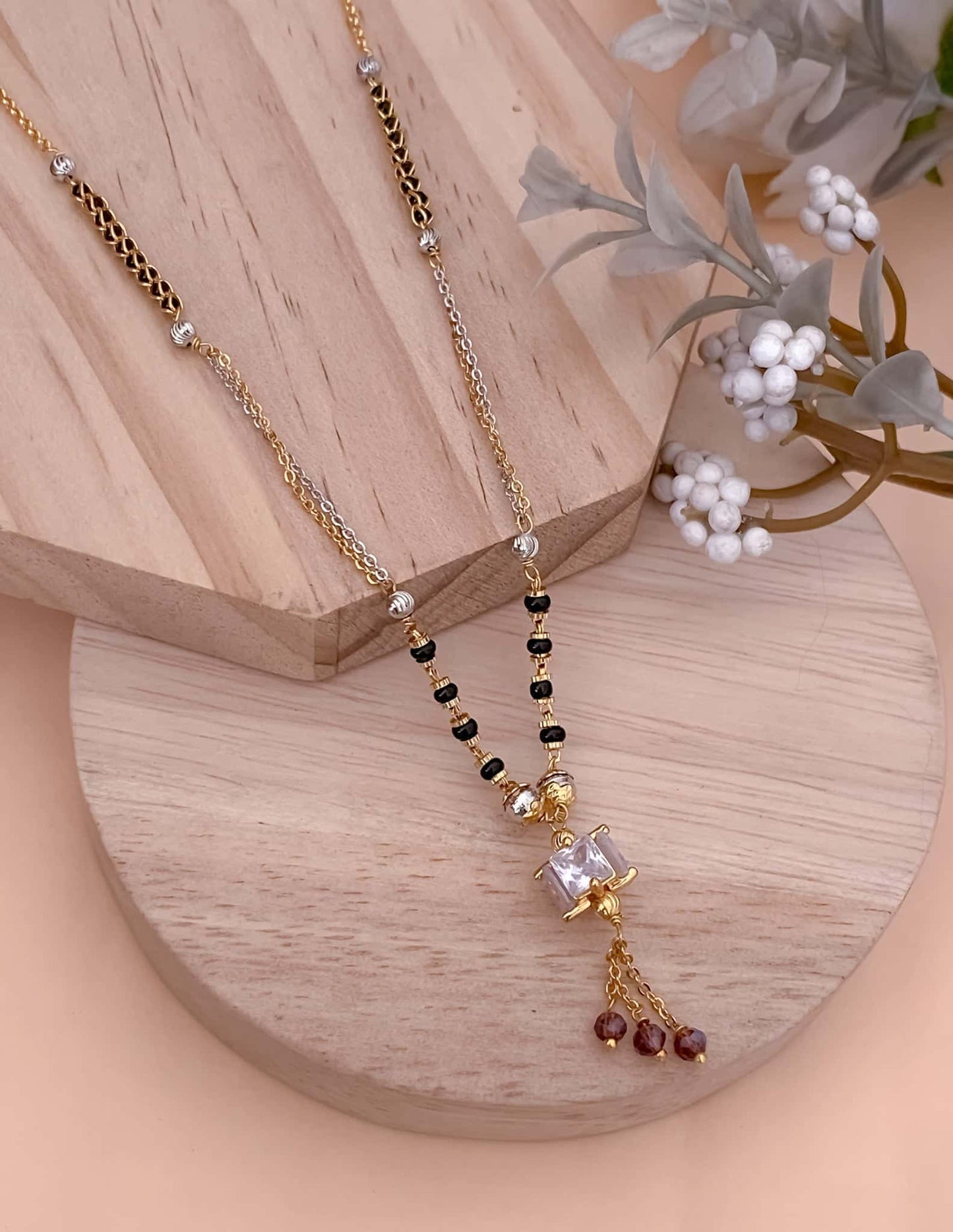 BUY 1 GET 1 FREE - Fancy High Gold White Stone Hanging Delicate Mangalsutra - Mangalsutra - Belleza Jewels