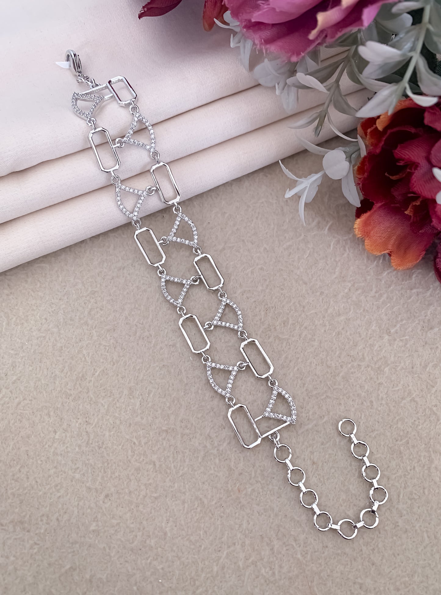 American Diamond Rose Gold Silver And Gold Plated Fancy Bracelet - Bracelet - Belleza Jewels
