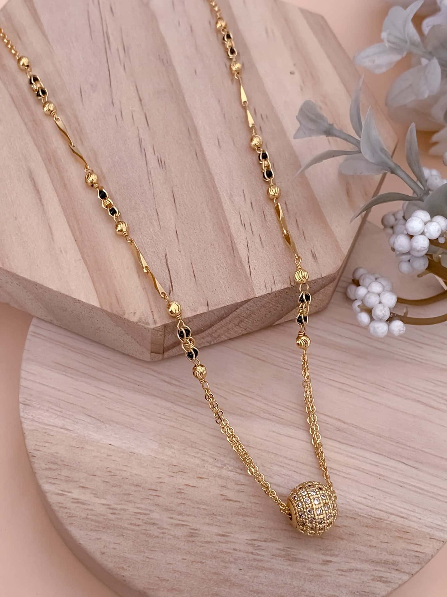 BUY 1 GET 1 FREE - American Diamond Round Ball Golden Fancy Mangalsutra - Mangalsutra - Belleza Jewels