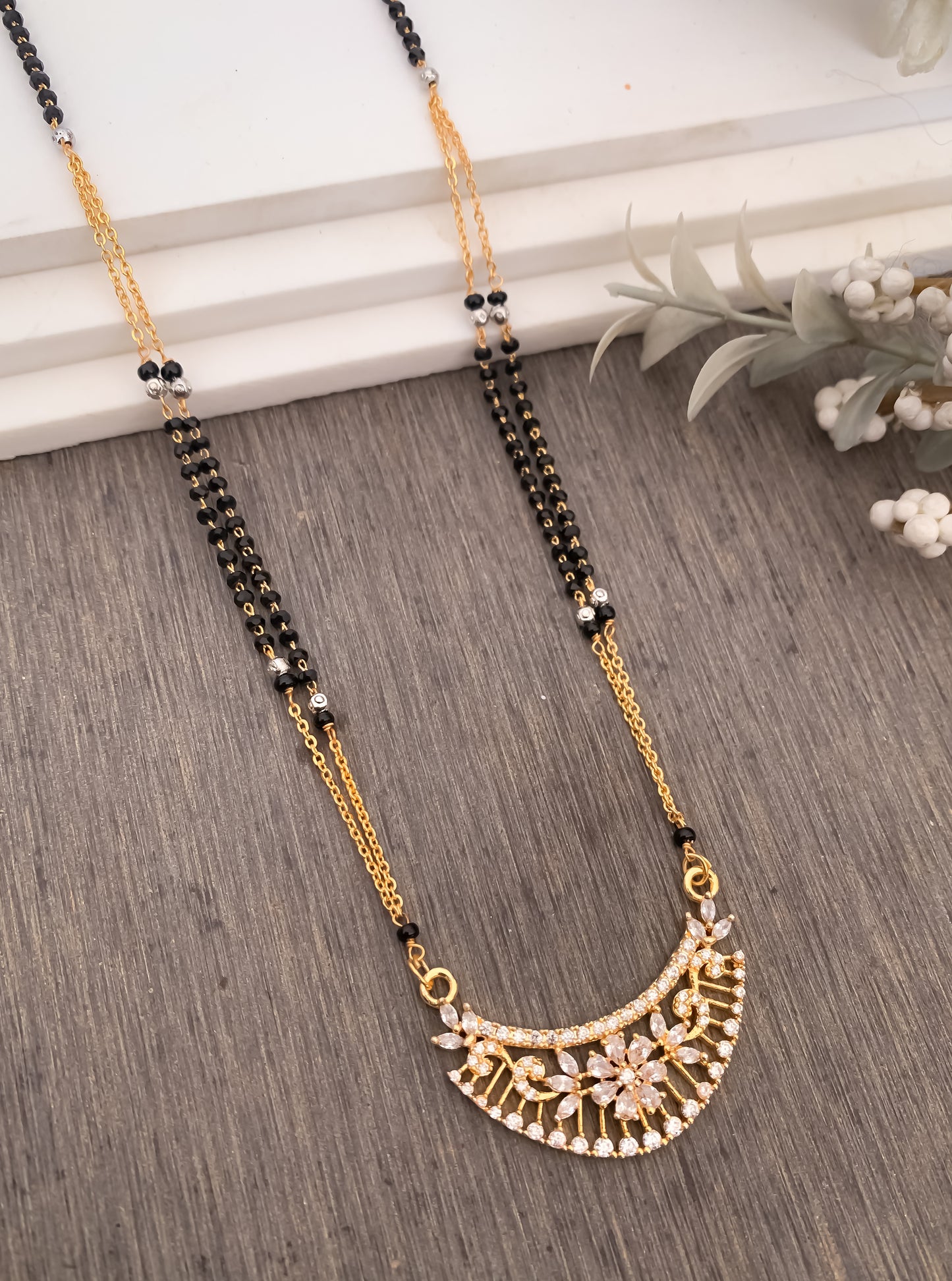 BUY 1 GET 1 Free- American Diamond exclusive Flower High Gold Mangalsutra - Mangalsutra - Belleza Jewels