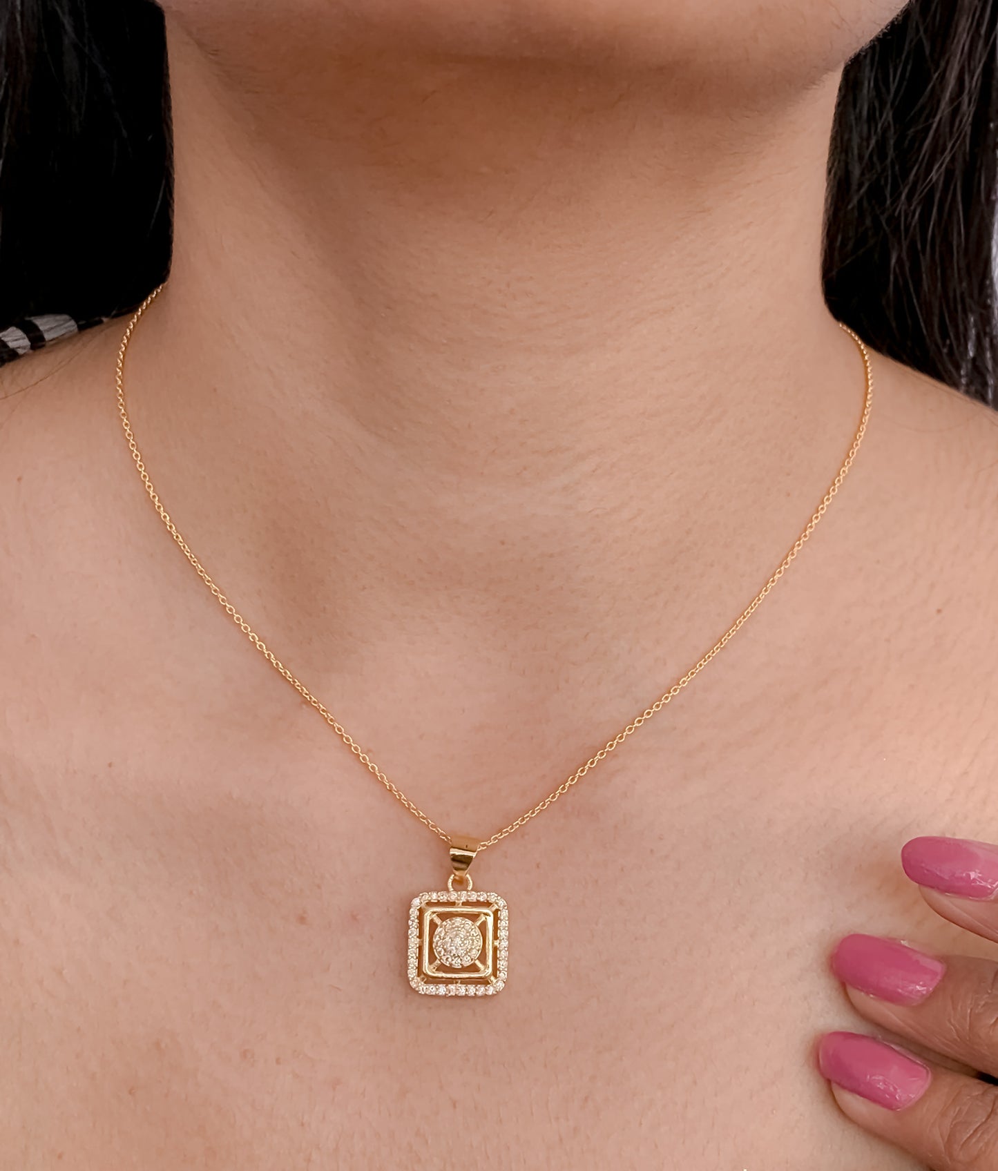 American Diamond Square Shape Rose Gold Silver and Gold Plated Delicate Necklace - Chain Pendal - Belleza Jewels